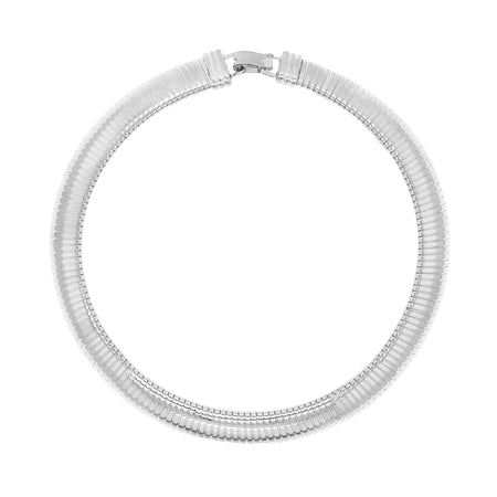 Thick Ridge Omega Necklace  White Gold Plated 17.5" Length 0.66" Width
