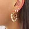Gold & Light Pink Enamel Huggie Earrings  Yellow Gold Over Silver Cubic Zirconia 0.45" Diameter 0.11" Width Pierced
