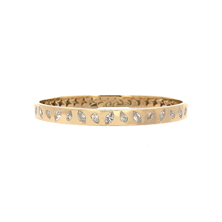 Diamond Fancy Cut Bangle Bracelet  14K Yellow Gold  1.72 Diamond Carat Weight 0.23" Width 