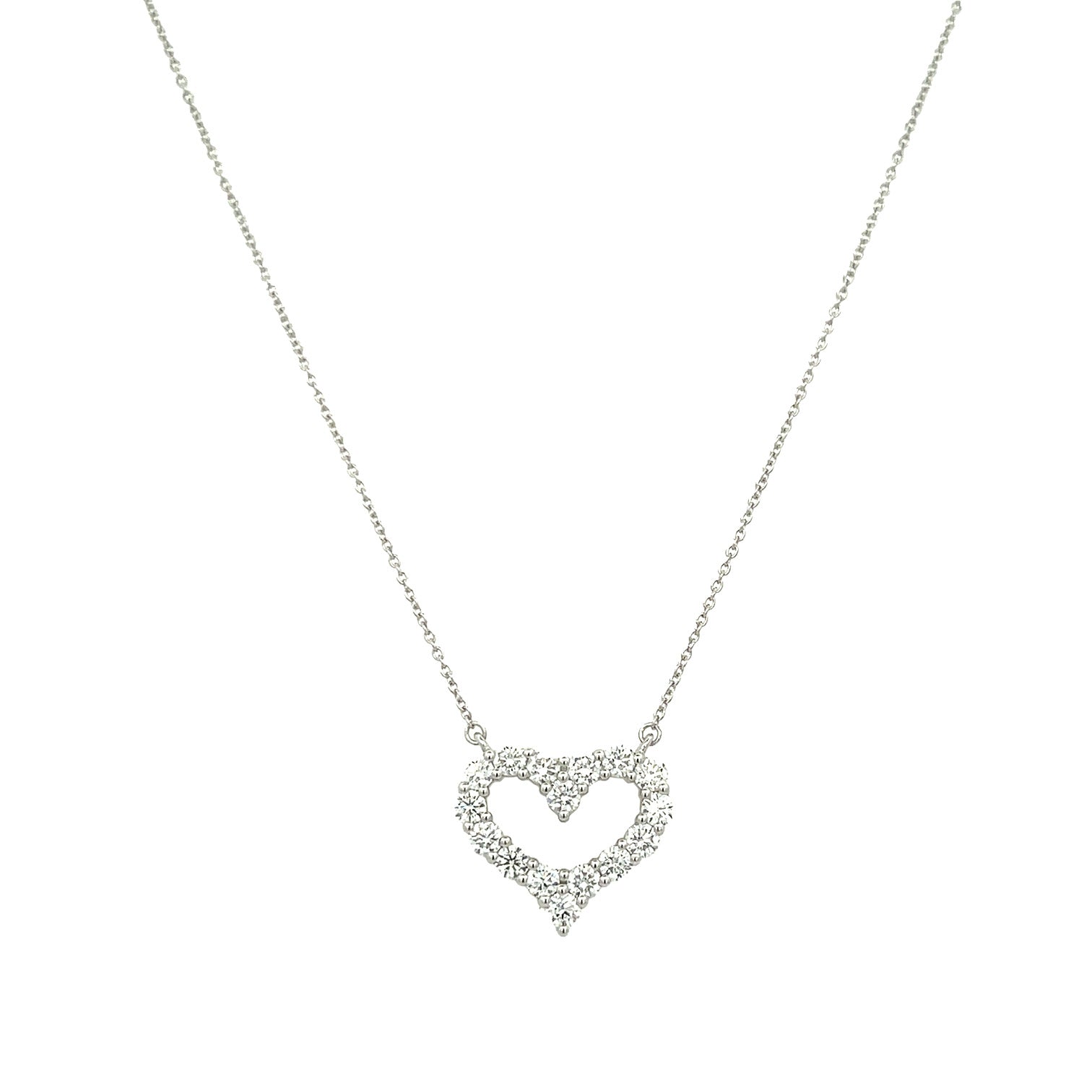 Open Diamond Heart Necklace 14K White Gold 1.32 Diamond Carat Weight 0.70" Length X 0.58" Width