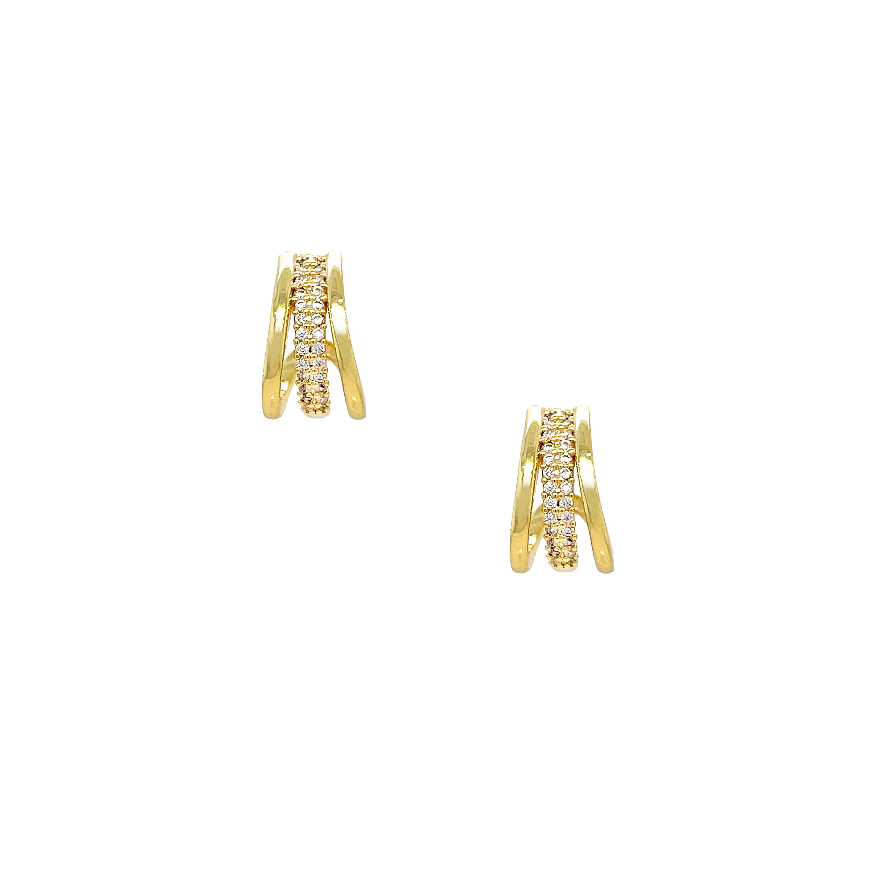 Triple Row CZ Huggie Pierced Earrings Yellow Gold Plated 0.55" Long X 0.35" Wide While supplies last. All Deals Of The Day sales are FINAL SALE.