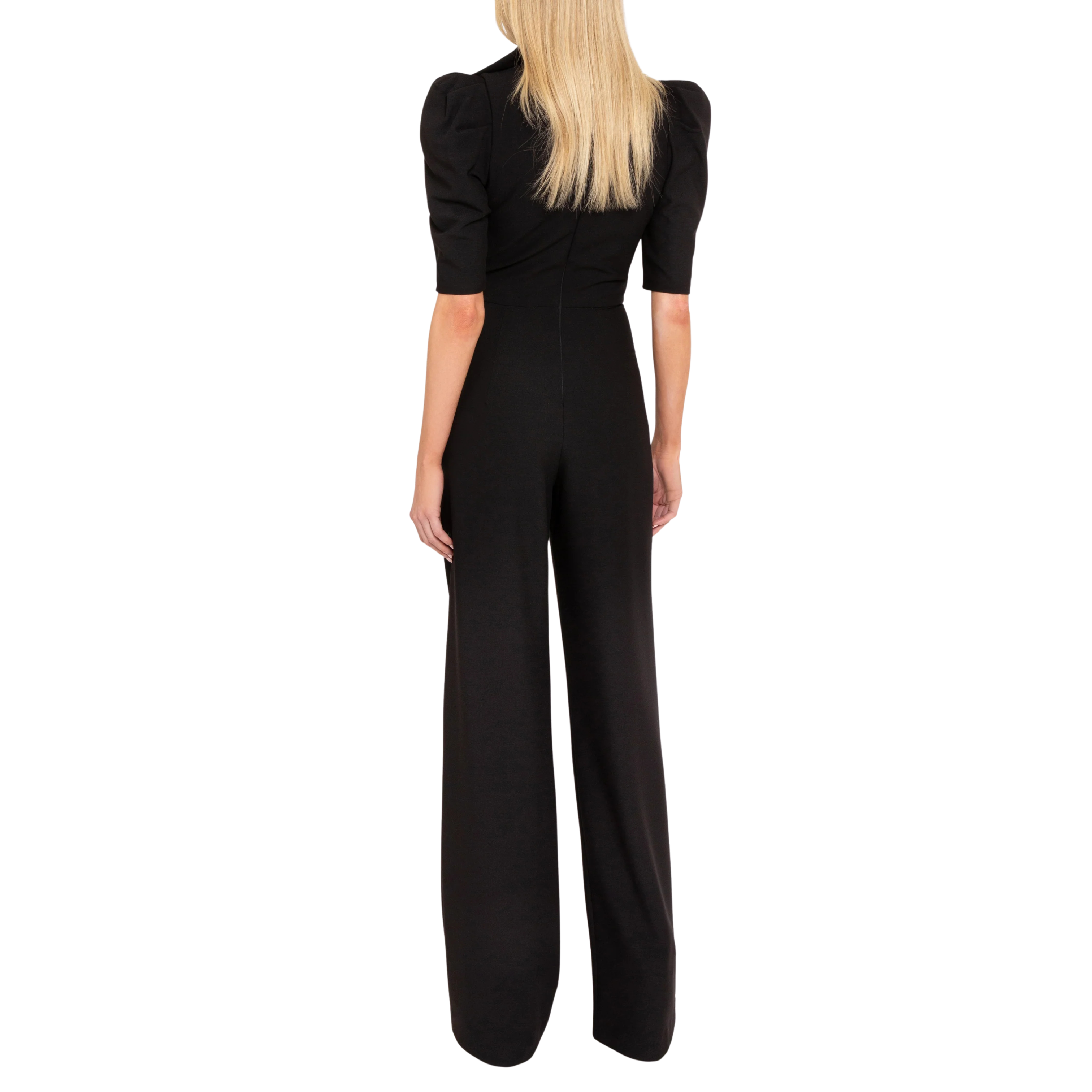 Black Bow Tie Puff Elbow Wide Leg Pant Jumpsuit
Self: 77% Polyamide, 16% Viscose, 7% Elastane
Lining: 96% Polyamide, 4% Elastane
Dry Clean with Care