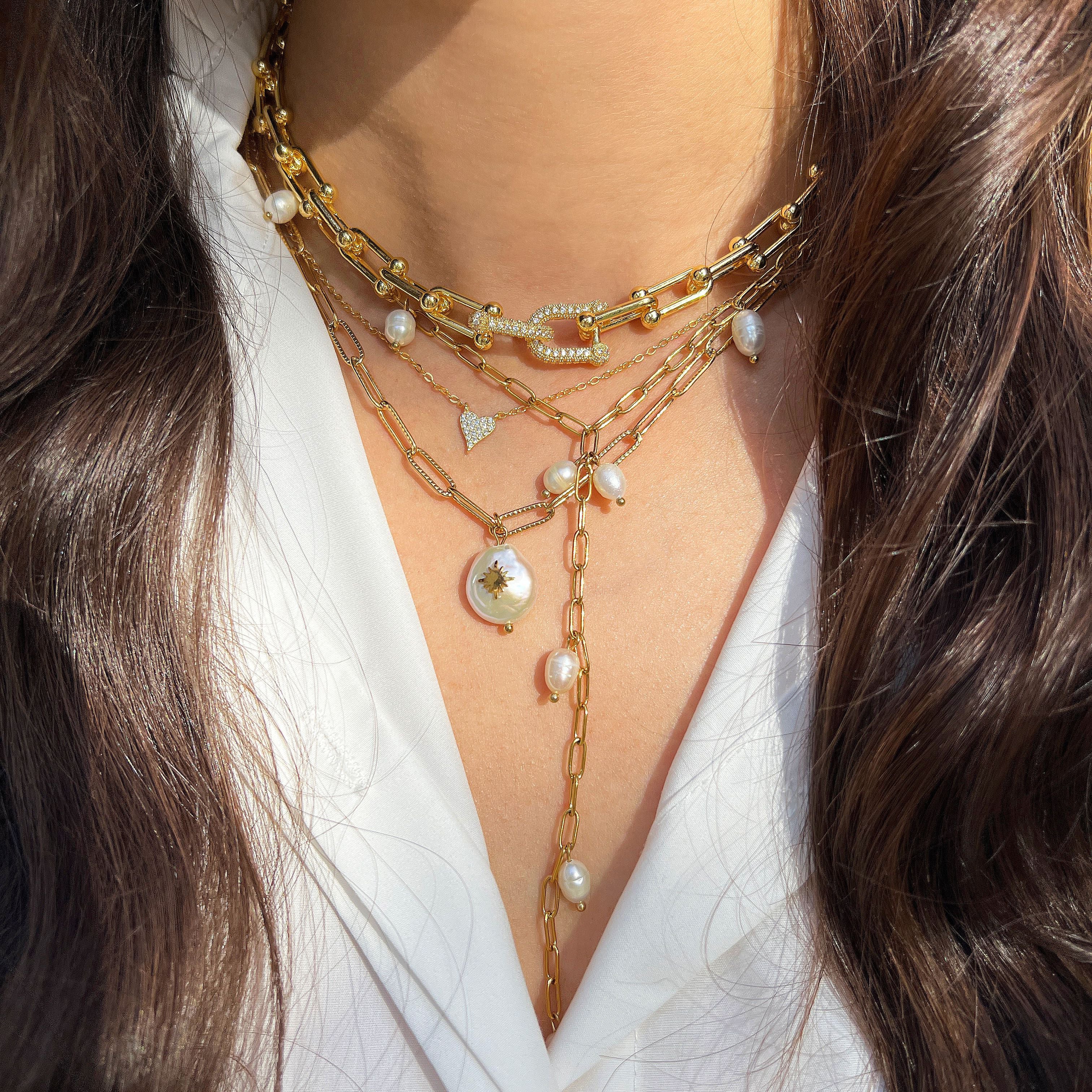 Yellow Gold Pearl Lariat Necklace