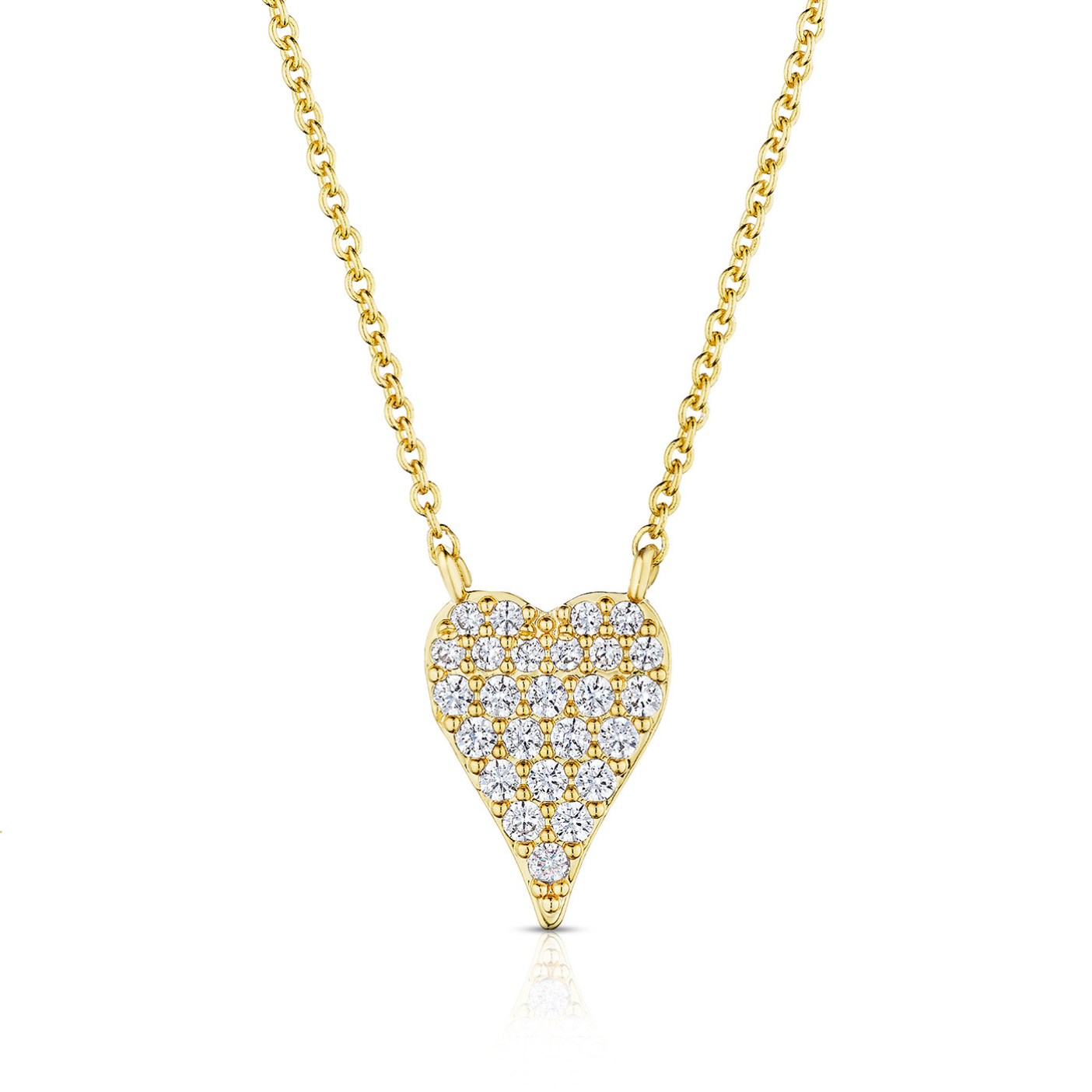Pave CZ Small Heart Chain Necklace Yellow Or White Gold Plated 16-18" Adjustable Length