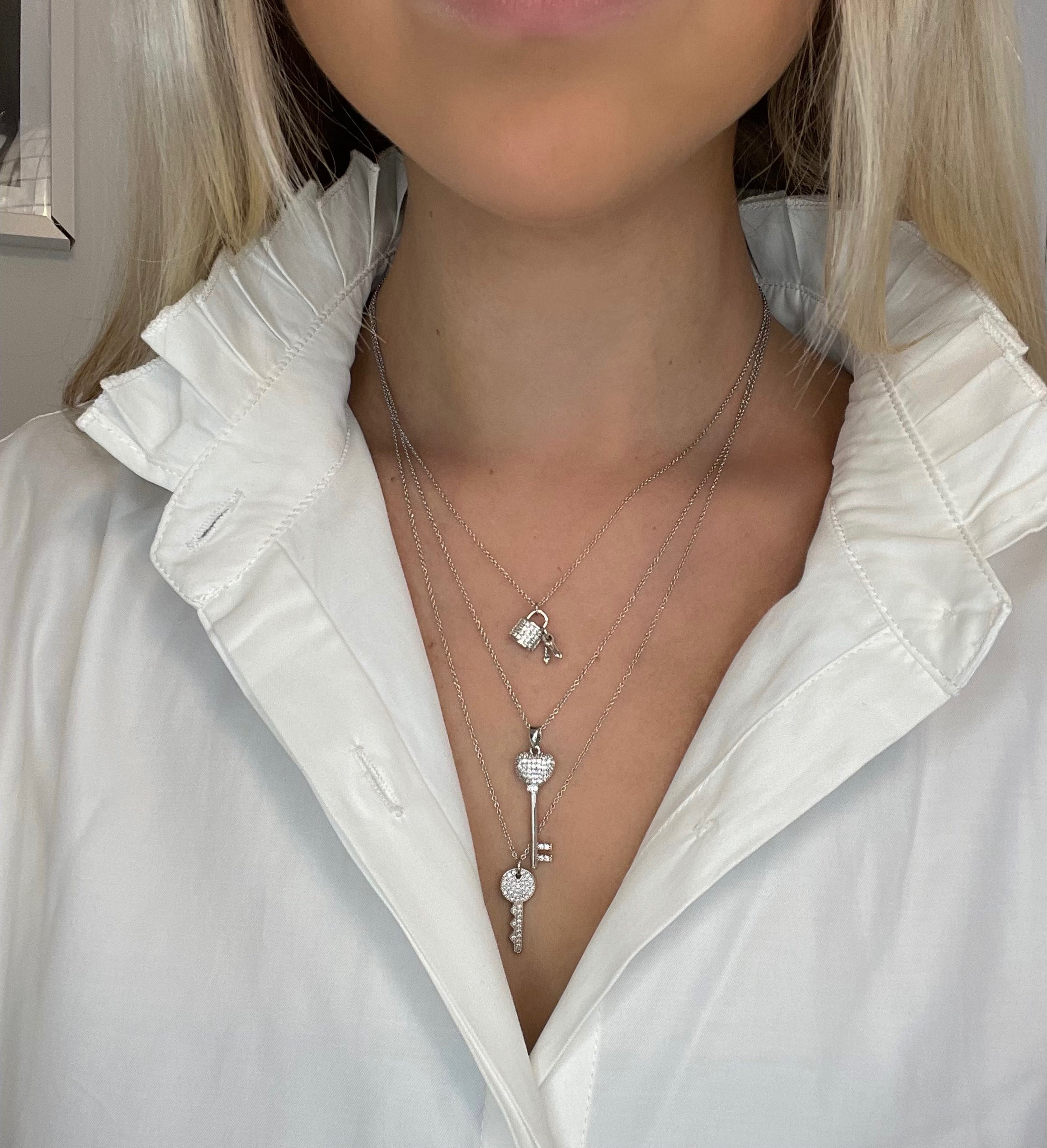 White Gold Triple Layer Necklace