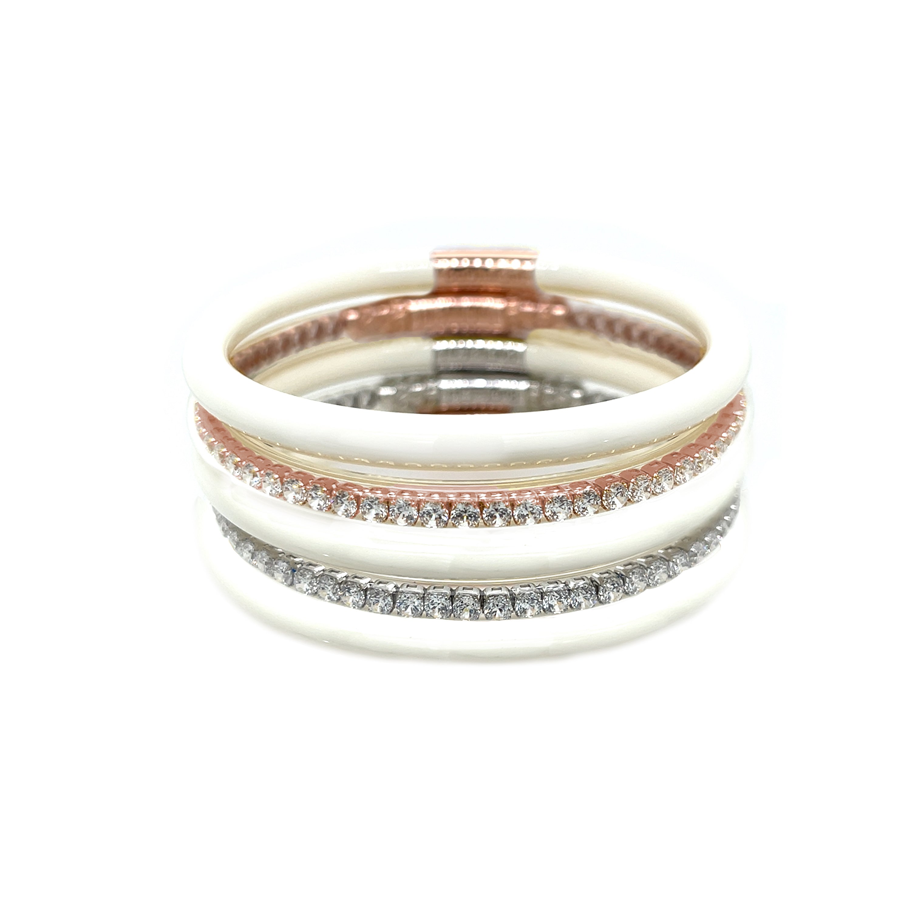 White, Silver & Rose Pave CZ Bangle Bracelet Set