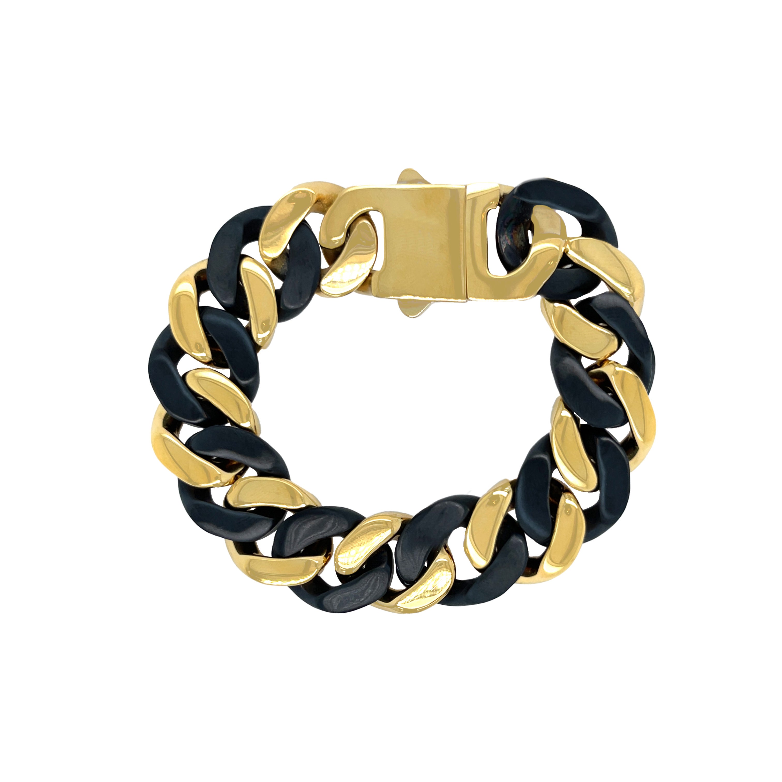 Cuban Link Bracelet
Indulge in luxury with our Cuban Link Bracelet. Crafted with a versatile cuban link and classic design, this bracelet effortlessly elevates any outfit. The perfect accessory for the sophisticated individual seeking a touch of chic.
18K Yellow Gold & Black Plated Over Stainless Steel
0.65" Width
0.16" Thickness
6.75" Length