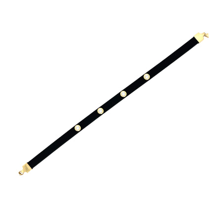 Black Diamond Bezel Silicone Bracelet  14K Yellow Gold 0.40 Diamond Carat Weight 0.21" Wide 6.5-7" Adjustable Length