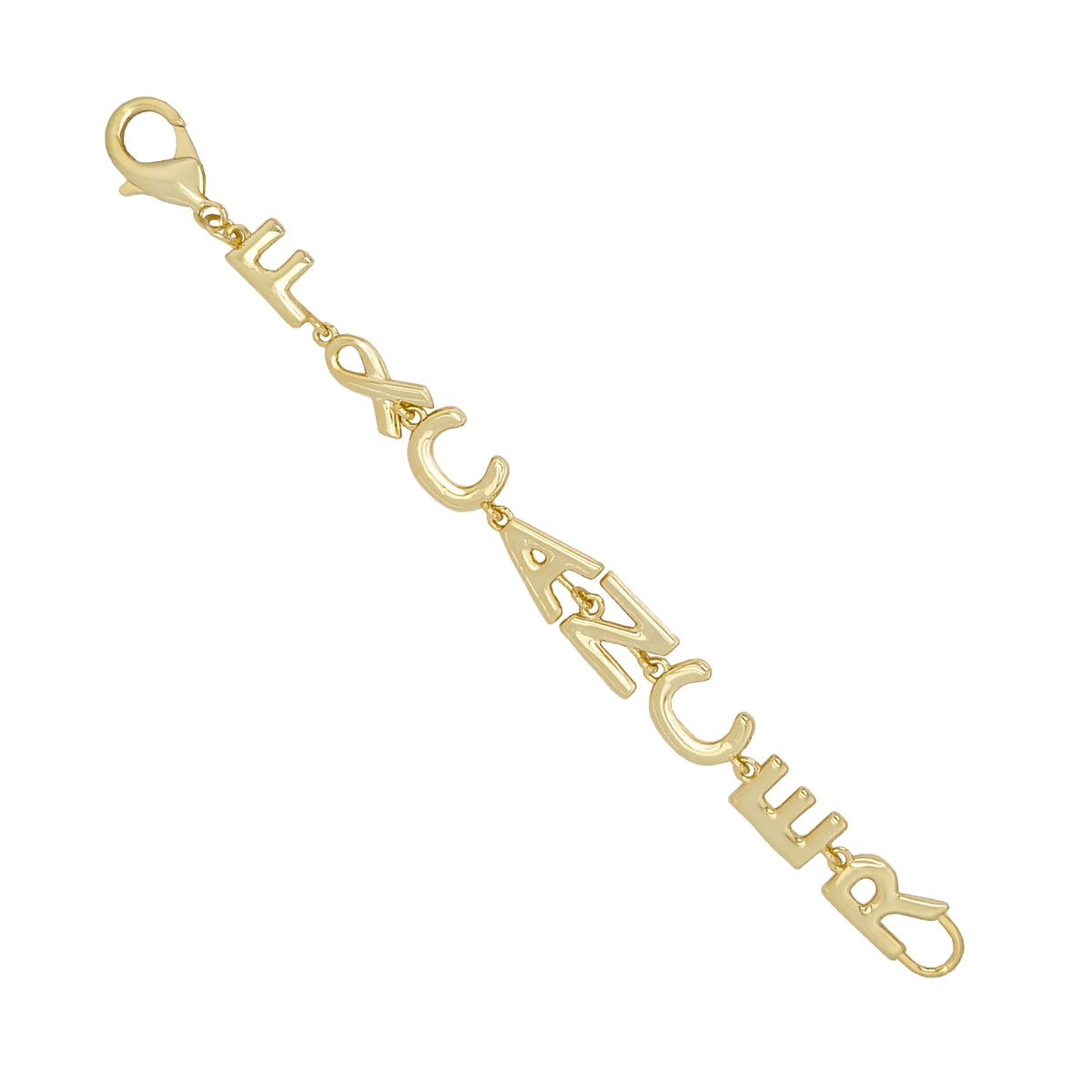 F Cancer Link Bracelet
Yellow Gold Plated
0.48" Wide
6.75" Length