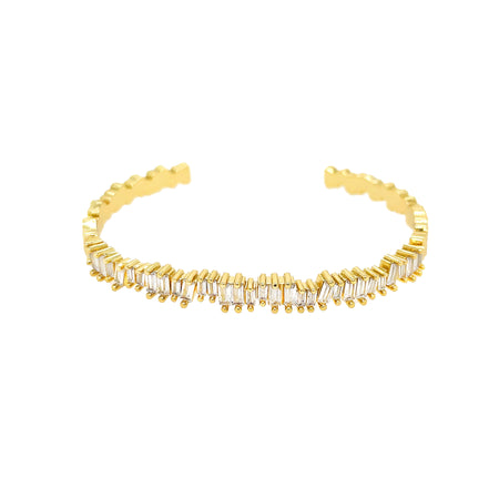 Baguette CZ Cuff Bracelet  Yellow Gold Plated Oval: 2.0" X 2.7" 0.08" Wide    While supplies last. All Deals Of The Day sales are FINAL SALE.