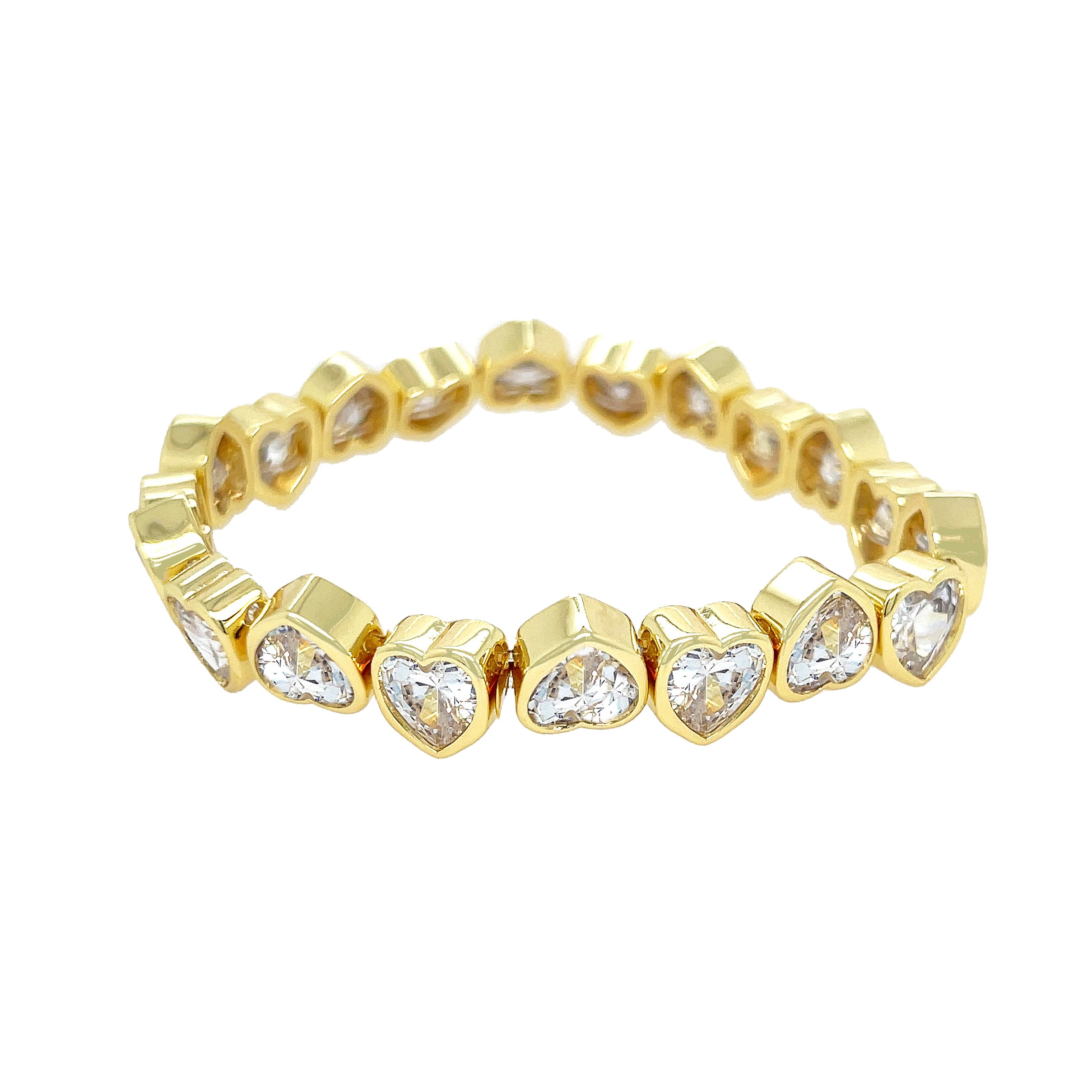 CZ Heart Stretch Bracelet
Elevate your style with our Heart Stretch Bracelet. The crystal hearts add a touch of sophistication and charm to any look. With its easy stretch design, this bracelet is the perfect accessory for on-the-go style.
Yellow Gold Plated
Hearts: 0.38" Wide