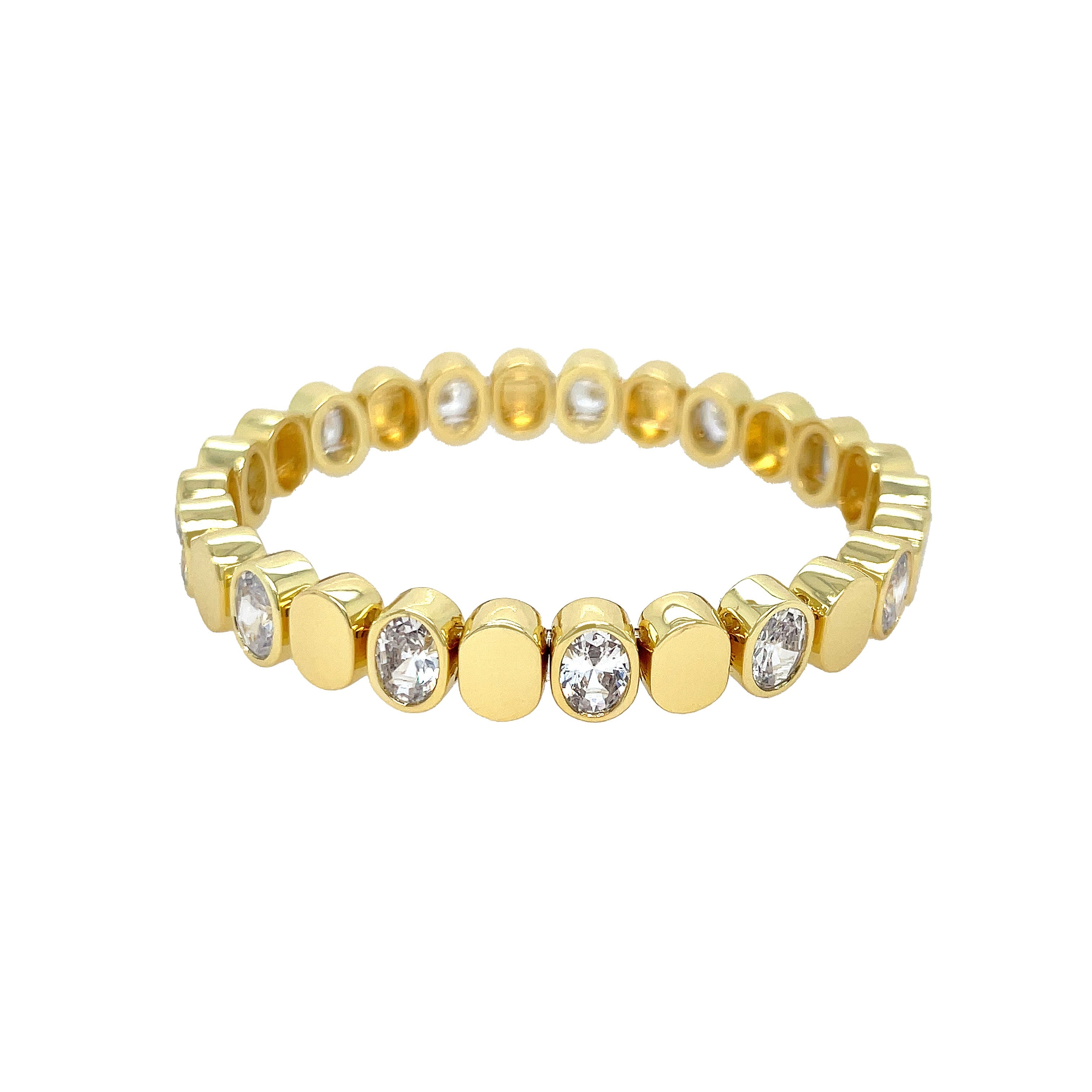 CZ Oval Stretch Bracelet Yellow Gold Plated 0.32" Wide