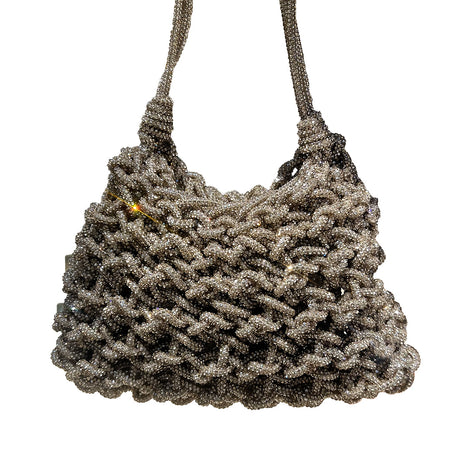 Ematite Crystal Woven Bag  5" Wide X 8" Long Small Straps: 4.50" Long Long Strap: 51" Long  Due to popular demand please allow 2-3 weeks for delivery.