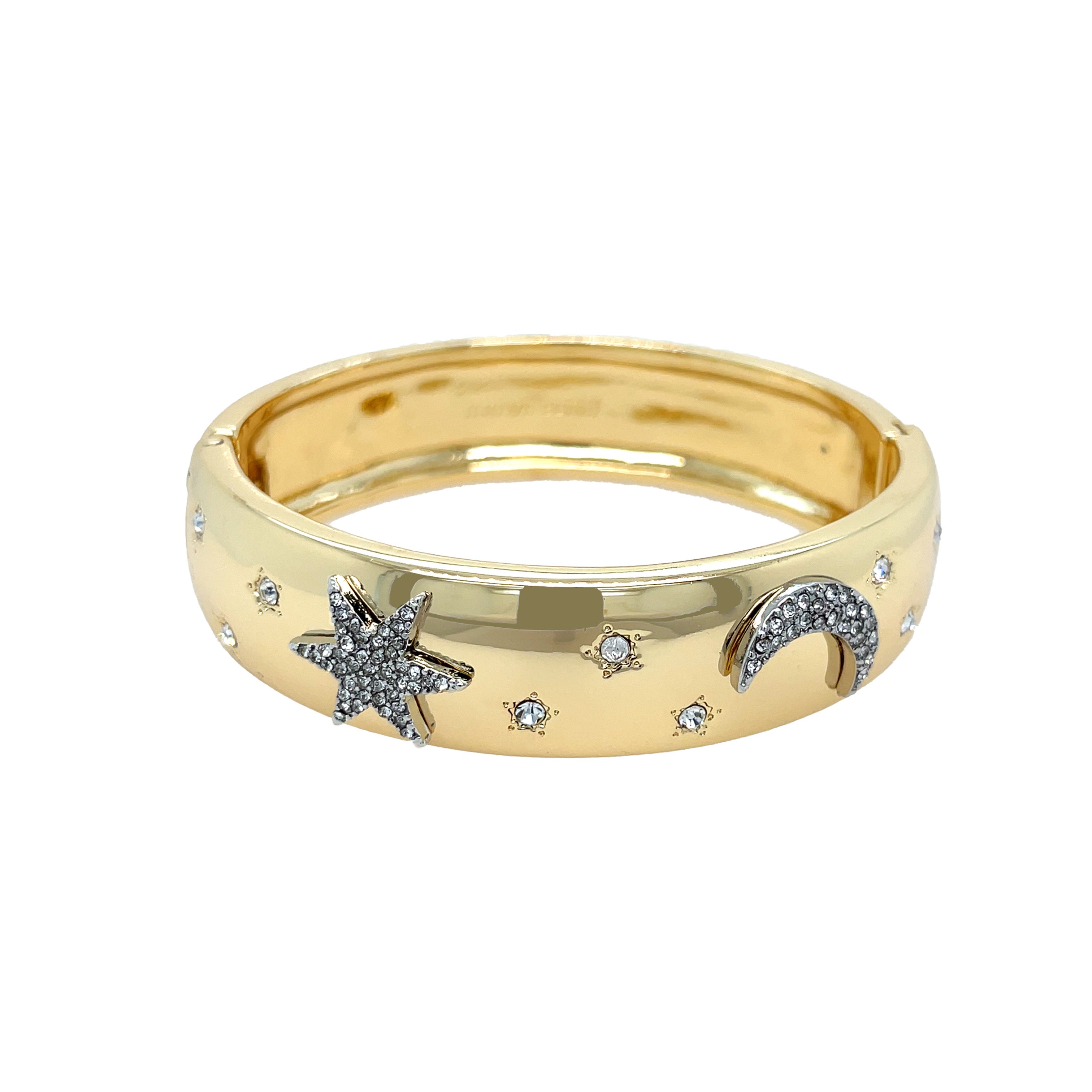 CZ Star & Moon Bangle Bracelet
Add a touch of fun and whimsy to any outfit with our Star & Moon Bangle Bracelet. The playful design will add a unique charm to your style. The bangle design makes it easy to slip on and off, perfect for any occasion.
Yellow Gold Plated
0.62" Wide