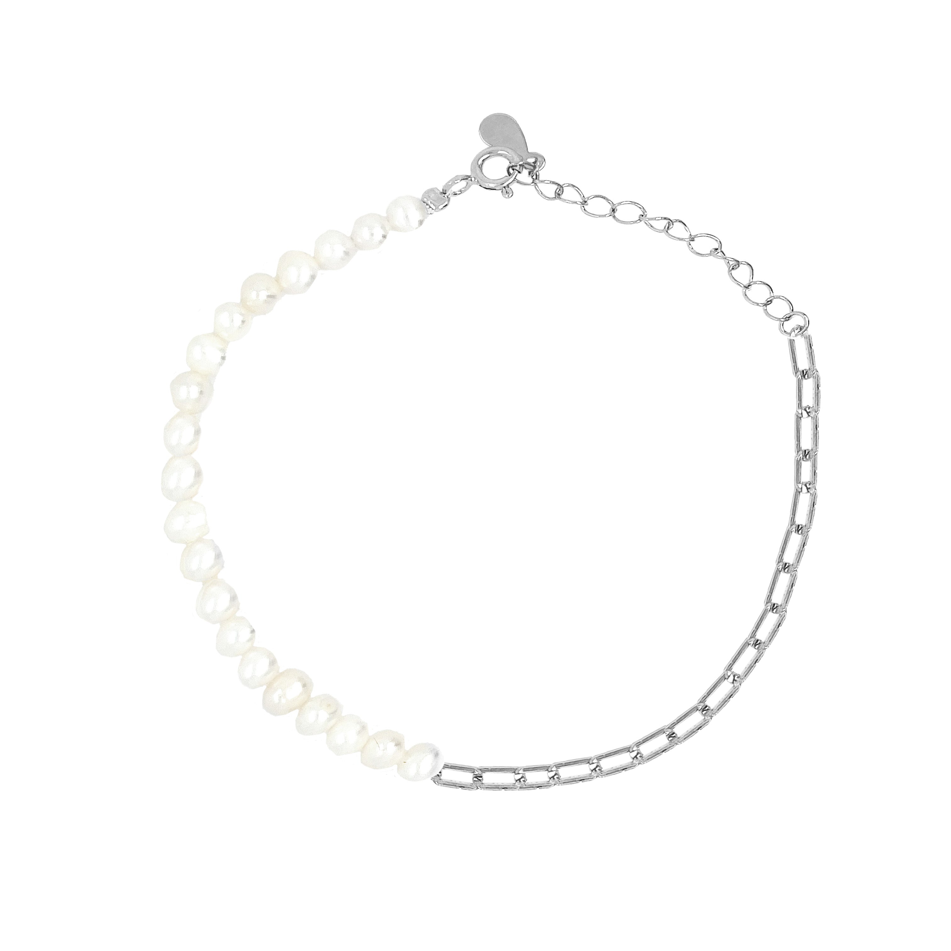 Pearl Chain Link Bracelet White Gold Plated Over Silver 6.5-8" Adjustable Length While supplies last. All Deals Of The Day sales are FINAL SALE.