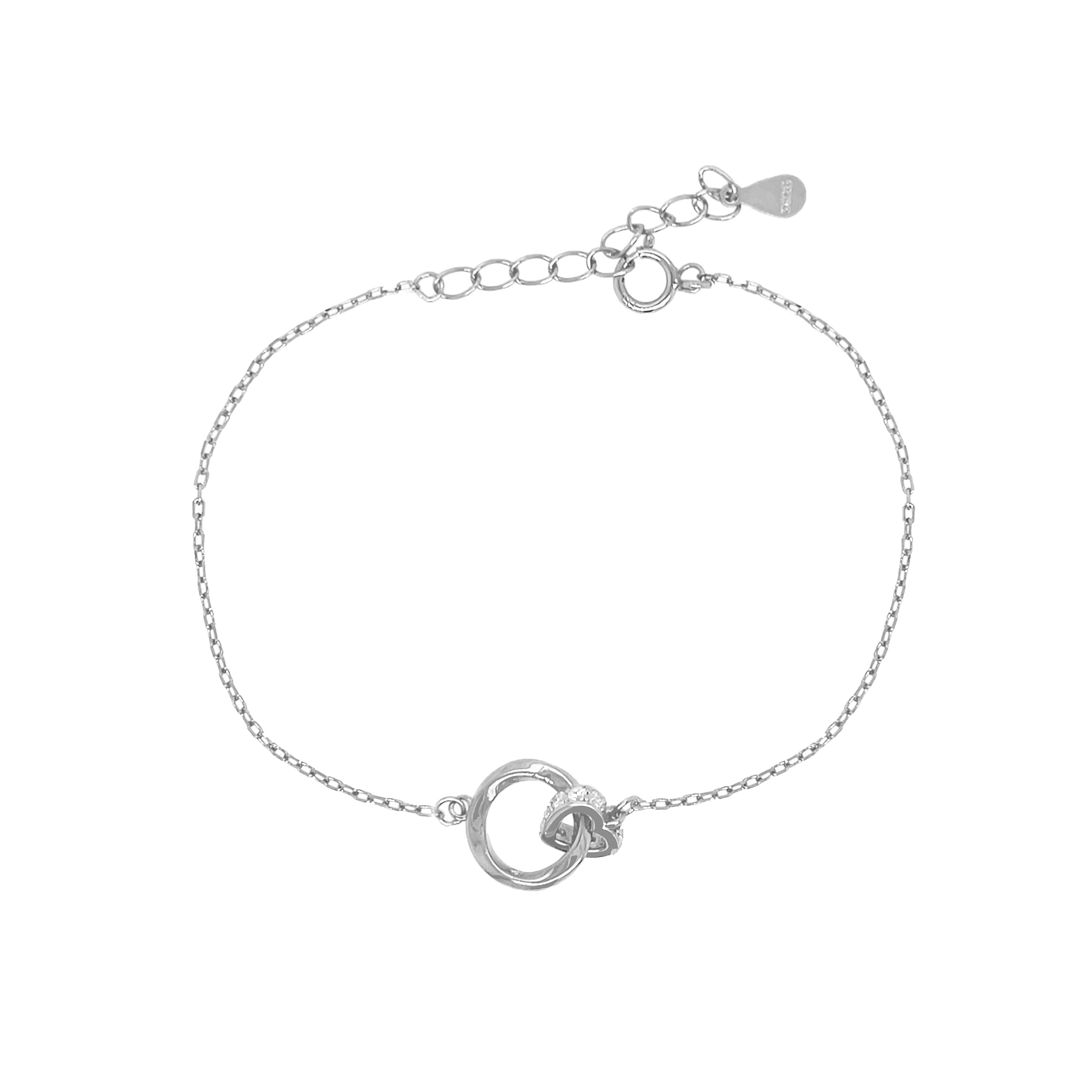 SALE White Gold Heart Circle Bracelet