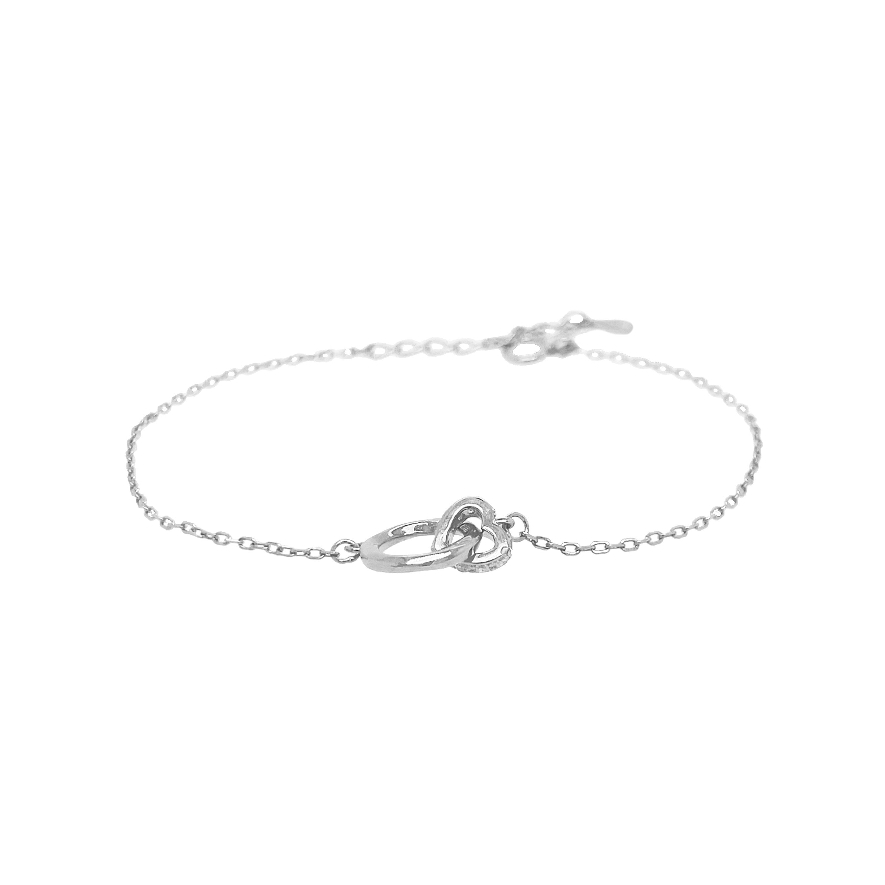 SALE White Gold Heart Circle Bracelet