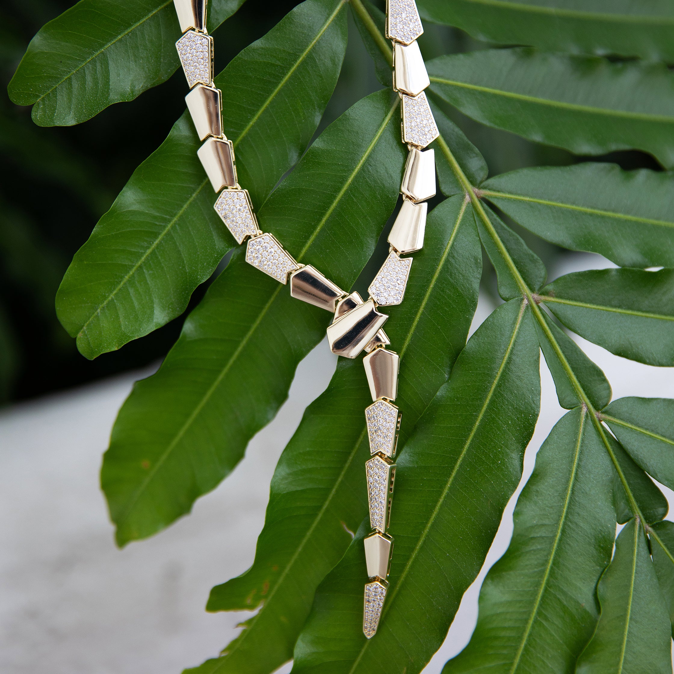 Pave CZ Snake Lariat Necklace
A statement piece with serious edge. The Snake Lariat Necklace features oversized, snake links covered in shimmering CZs striking the perfect balance between fierce and sophisticated. Wear it when you’re ready to stand out because it’s anything but ordinary.
18K Yellow Gold Plated
18" Long
2.9" Drop