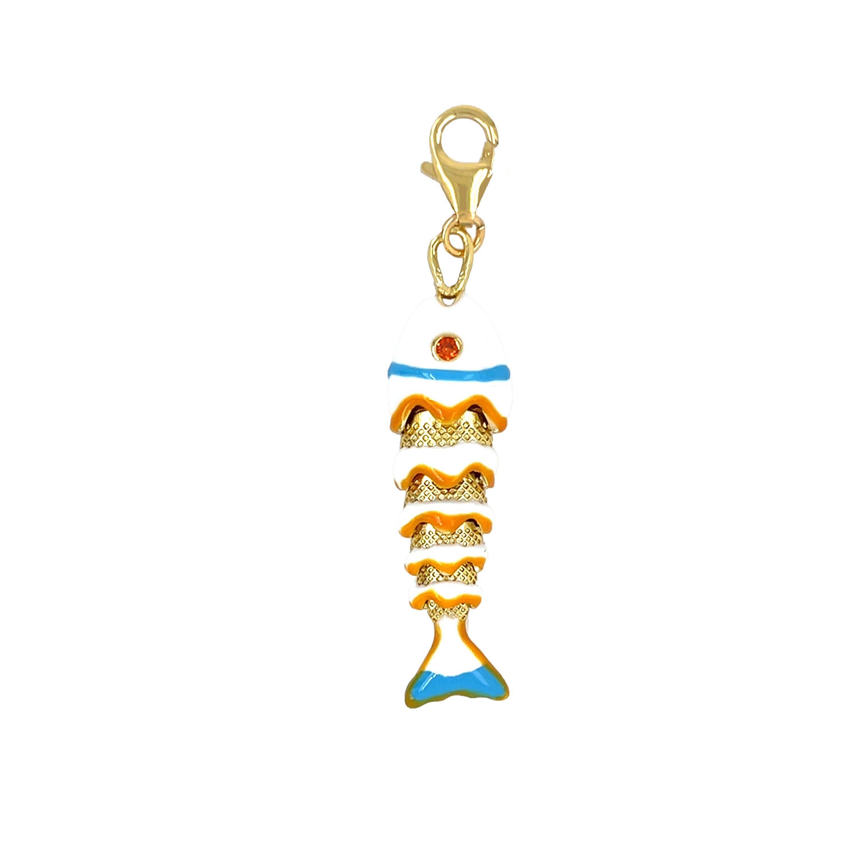 White Enamel Textured Flex Fish Charm
Reel in some fun with our Flex Fish Charm! This flexible and texturized charm adds a playful touch to any accessory. No need to fish for compliments, they'll come swimming your way with this cute addition.
Yellow Gold Plated
1.60" Long x 0.42" Wide