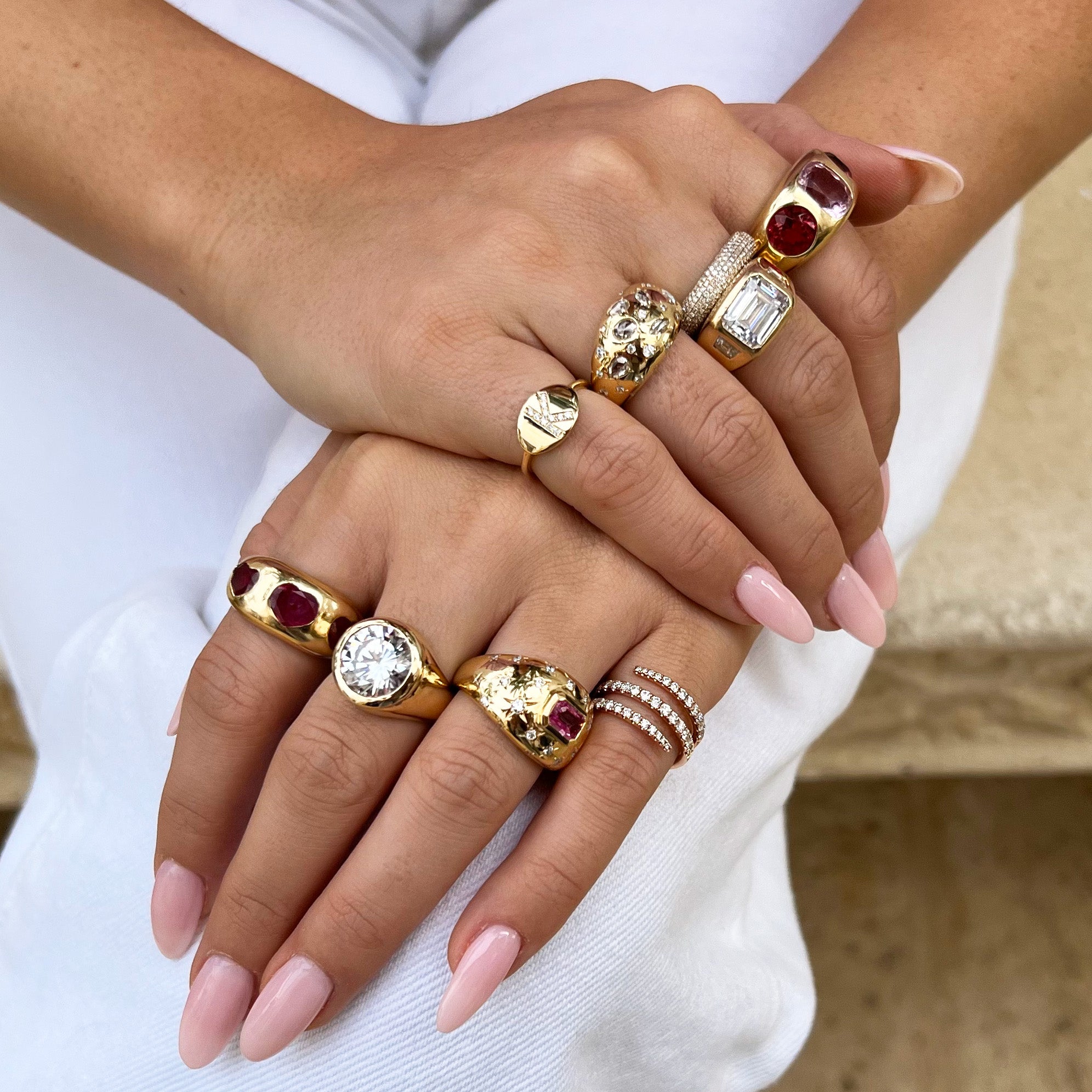 Pink Cushion & Round Quartz Stone Ring   14K Yellow Gold   0.30" Round 0.43" Length X 0.31" Width Cushion