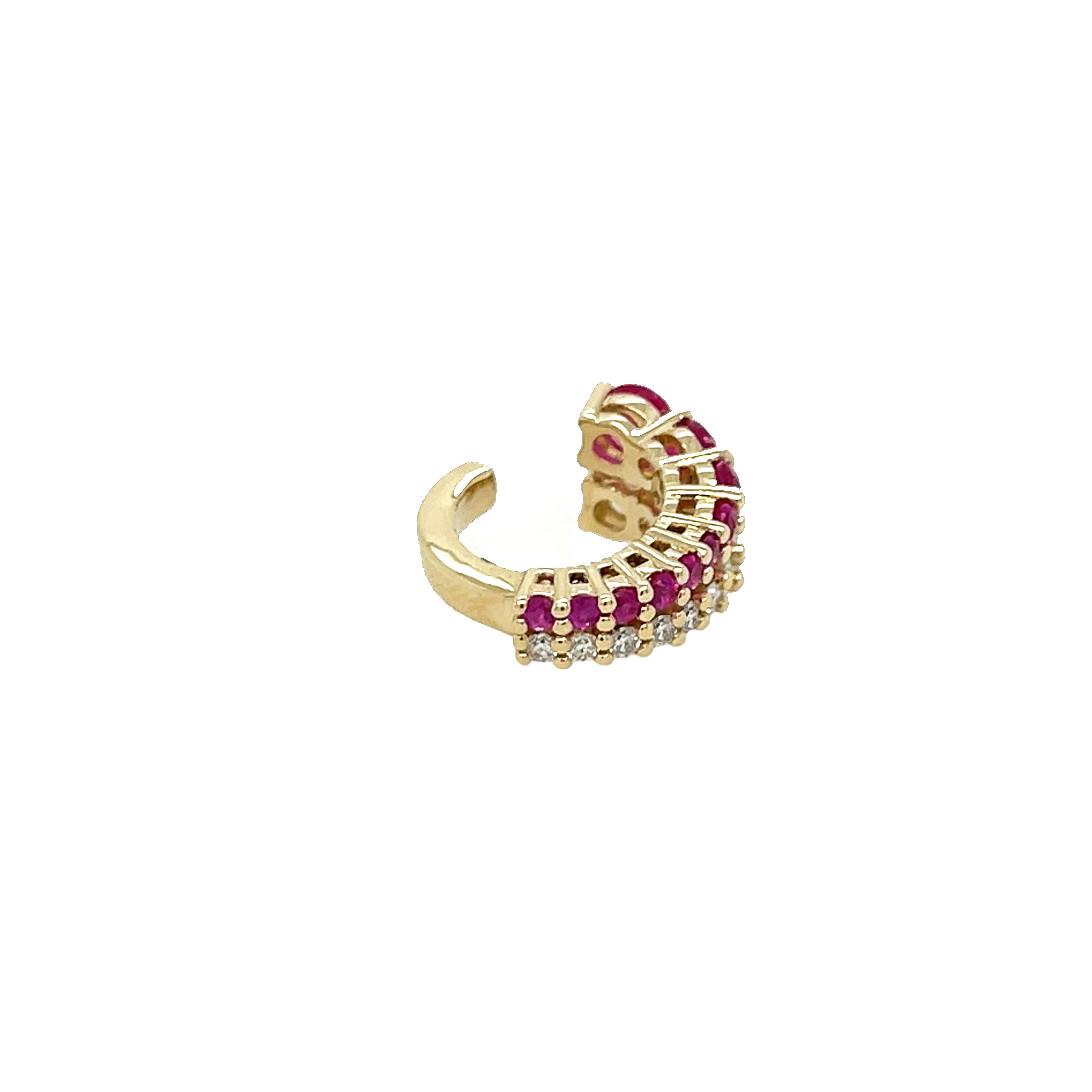 Diamond & Ruby Double Row Cuff Earring
Add a playful pop of color to your look with this Diamond & Ruby Cuff Earring. Featuring vibrant rubies paired with sparkling diamonds, this cuff brings a unique sparkle that’s sure to catch every eye. Perfect for adding a fun, elegant twist to any outfit!
14K Yellow Gold
0.49 Diamond Carat Weight
0.58 Ruby Carat Weight
0.26" Wide
