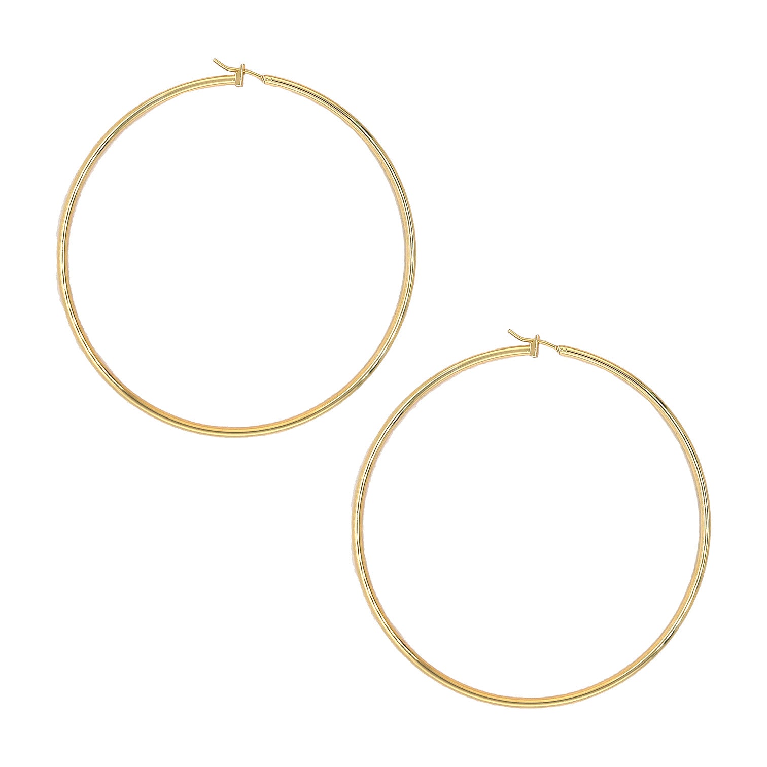 Large Thin Hoop Pierced Earrings Yellow Gold Plated 3.0" Diameter