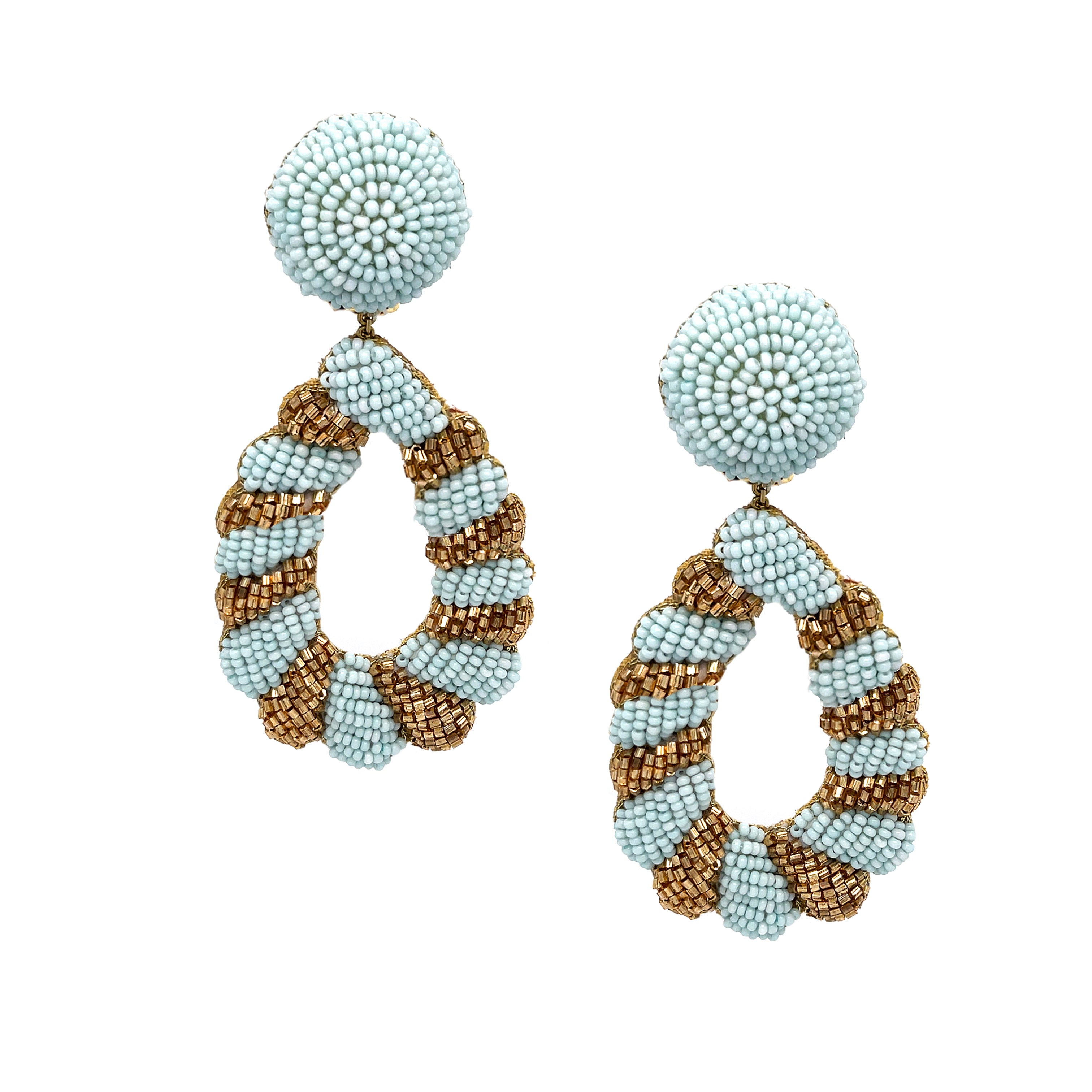 Blue Beaded Clip-On Earrings