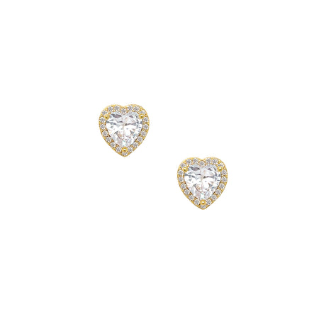 Pave Outline CZ Heart Stud Pierced Earrings  Yellow Gold Plated 0.38" Wide    While supplies last, all sales are final.