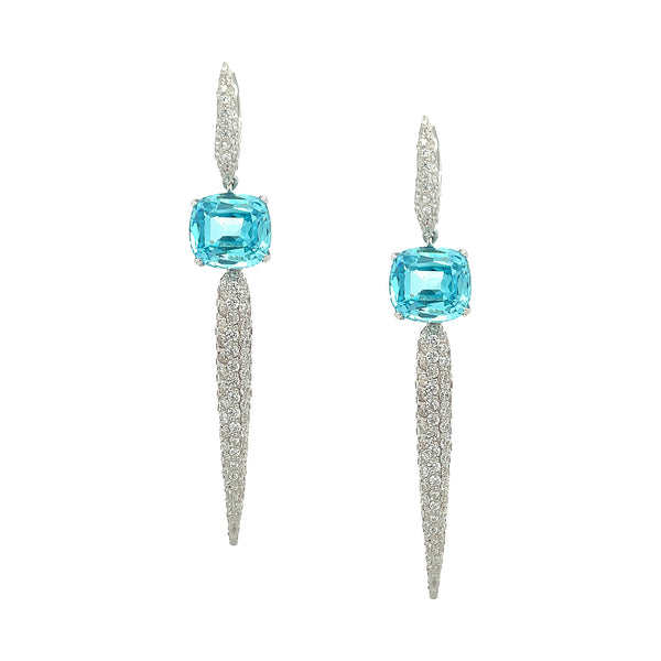 White Gold Vermeil Aqua & CZ Drop Earrings Jennifer Miller Jewelry