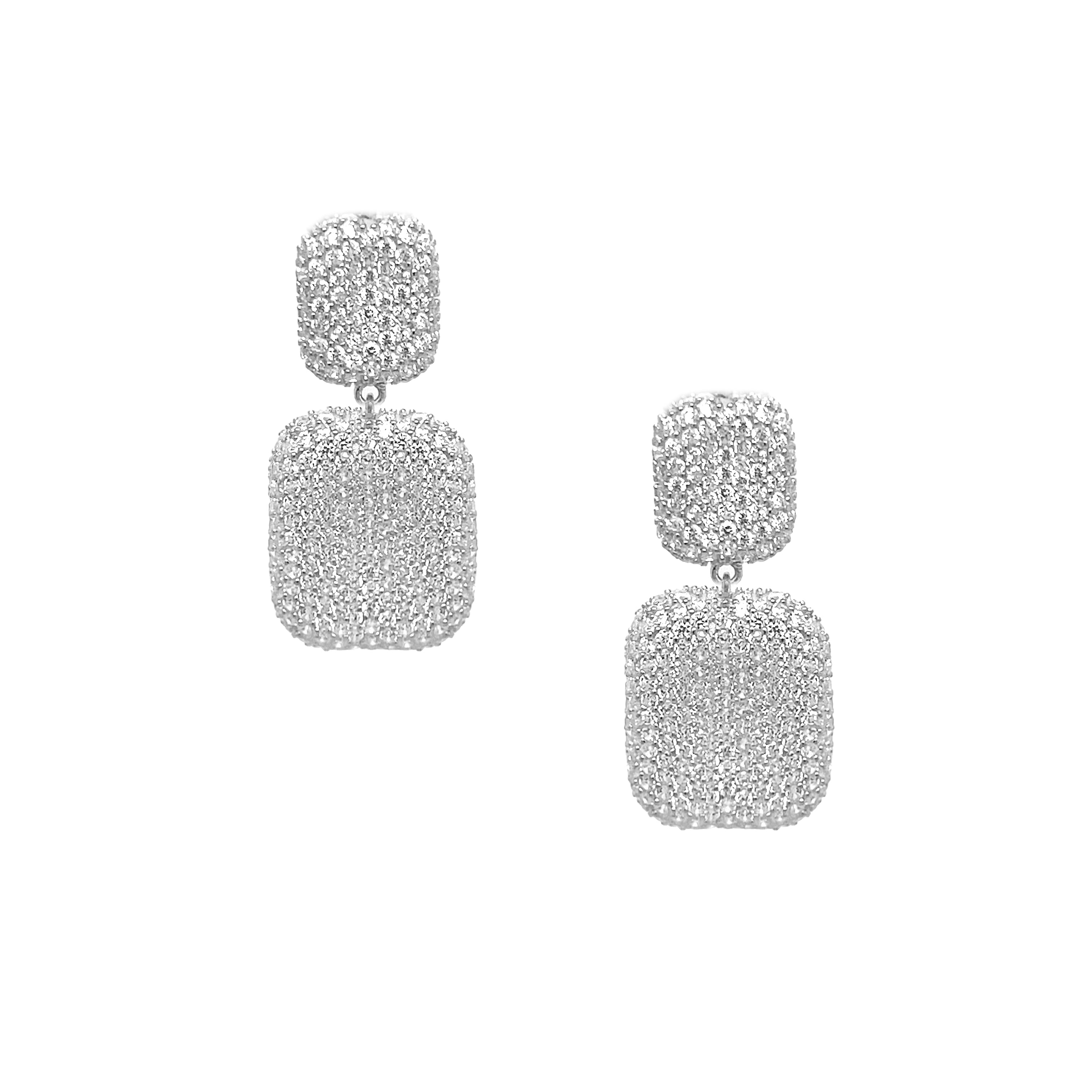 CZ Rectangle Drop Pierced Earrings
White Gold Plated Over Silver
1.18" Long X 0.52" Wide