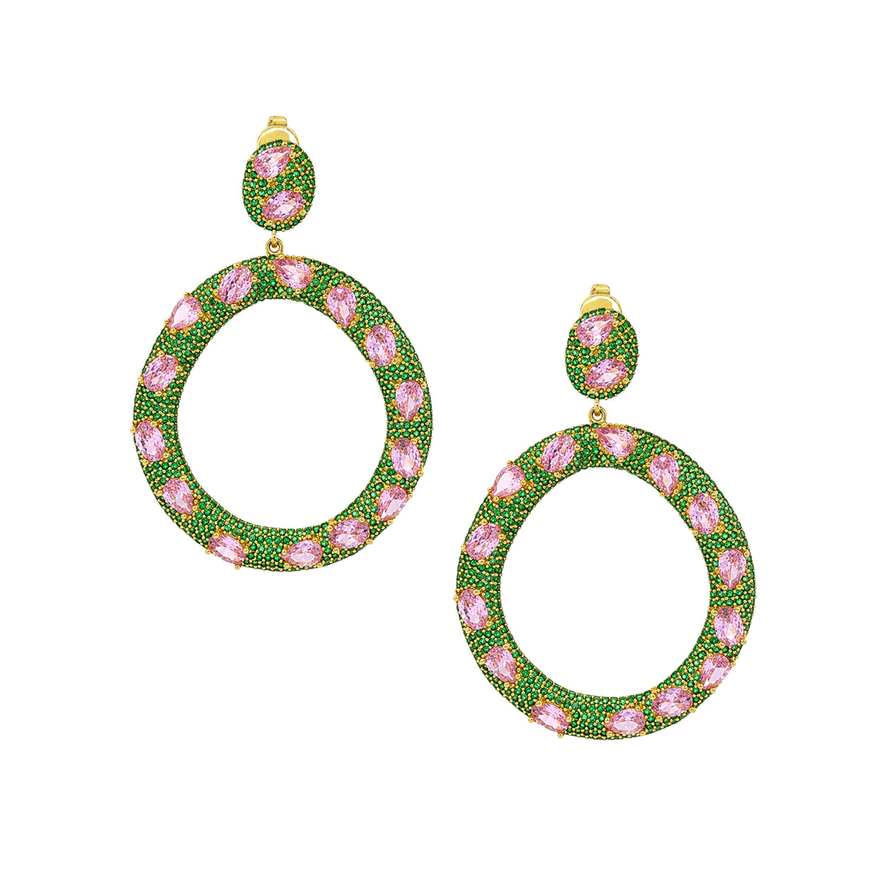 Pink and Green Open Circle Drop Pierced Earrings
These open circle pierced earrings feature vibrant green and pink crystals that add a bold, playful pop of color. Lightweight and easy to wear, they bring instant glamour to any look, day or night.
Yellow Gold Plated Over Silver
2.50" Long X 1.75" Wide
Cubic Zirconia