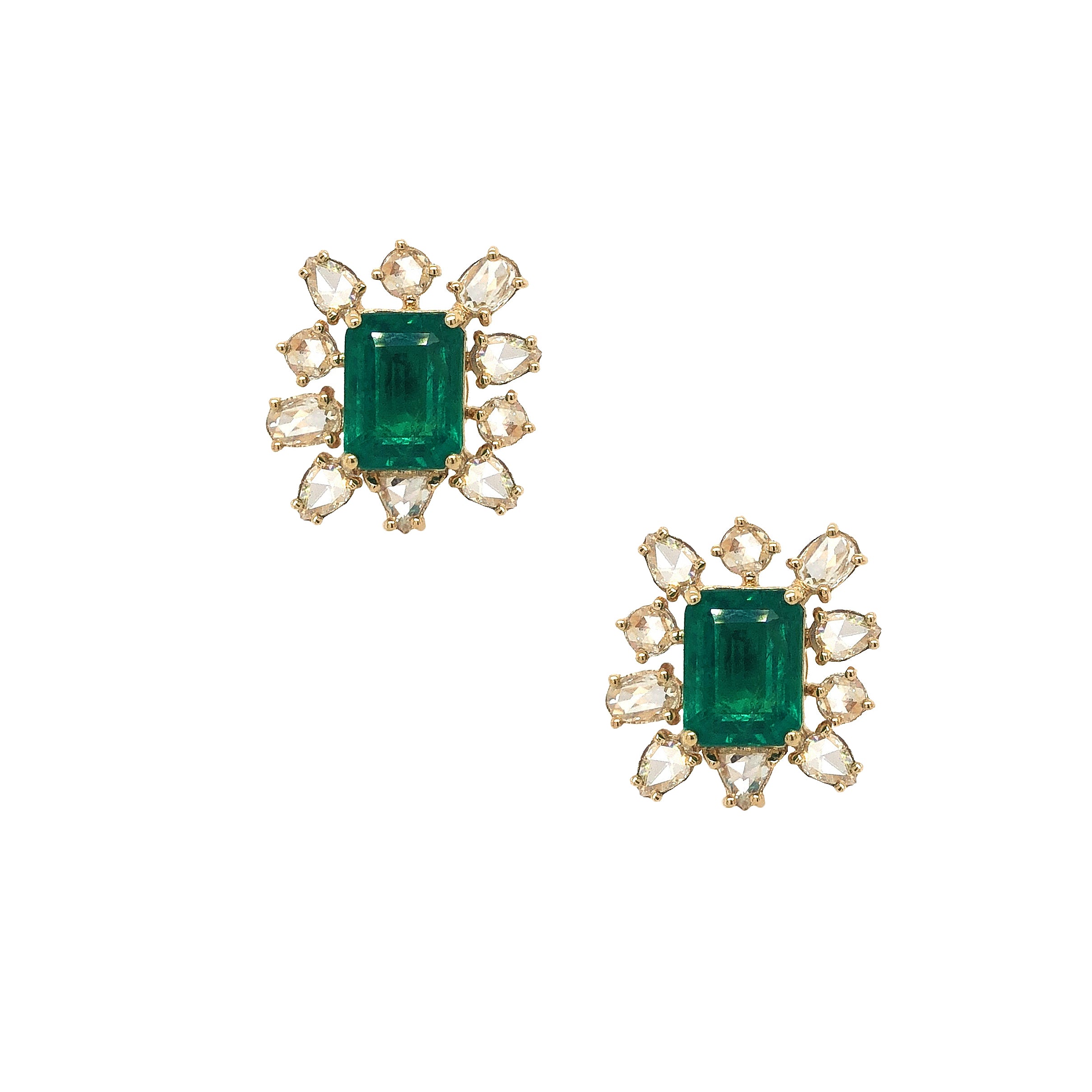 Emerald & Rose Cut Diamond Pierced Stud Earrings
Add a touch of elegance to your outfit with our Emerald & Rose Cut Diamond Stud Earrings. The stunning emerald and sparkling rose cut diamonds are expertly crafted to bring a sophisticated and timeless appeal. Perfect for any occasion, these earrings will elevate your style with their mesmerizing beauty.
14K Yellow Gold
1.33 Diamond Carat Weight
3.63 Emerald Carat Weight
0.60" Long X 0.50" Wide