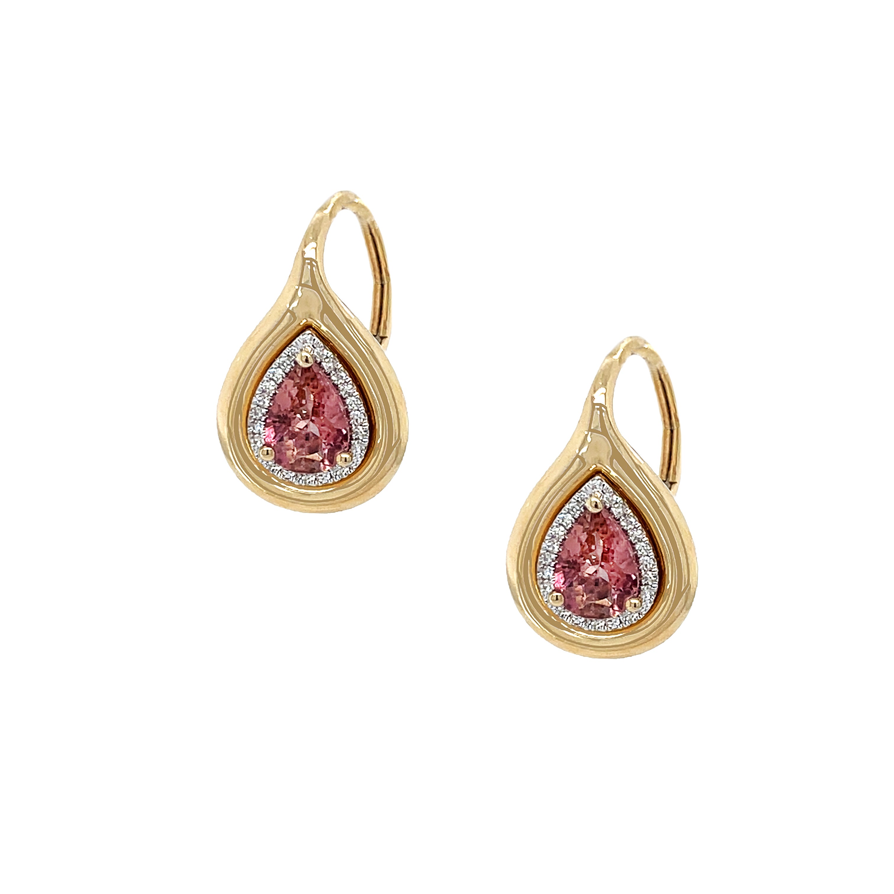 Pink Tourmaline & Diamond Teardrop Pierced Earrings
14K Yellow Gold
0.12 Diamond Carat Weight
1.12 Pink Tourmaline Weight
0.75" Long X 0.45" Wide