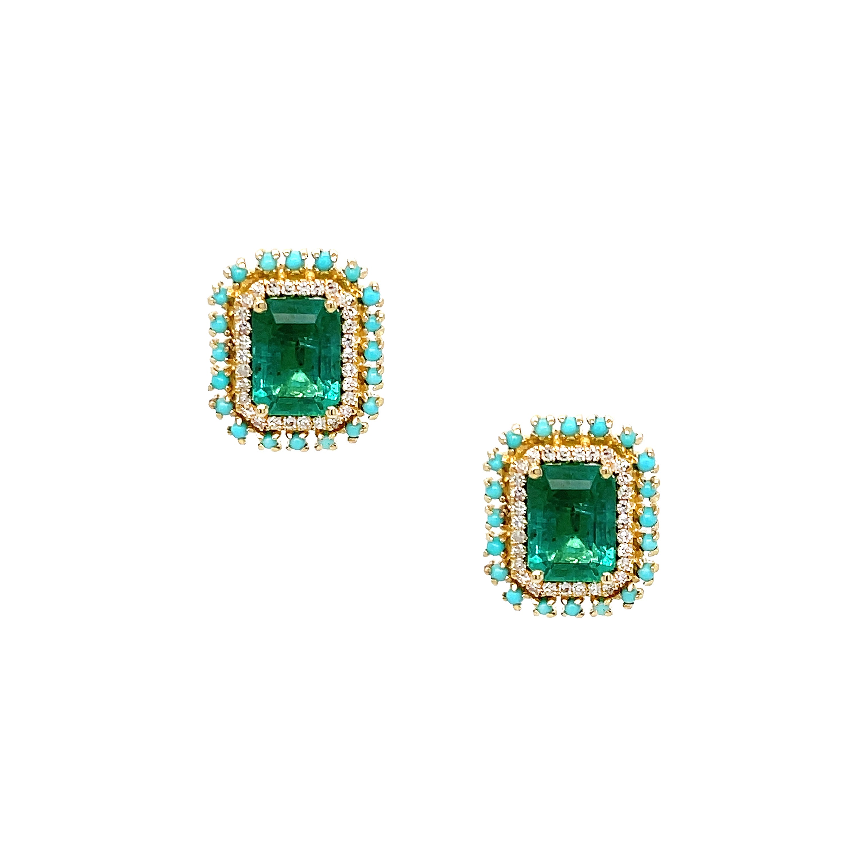 Emerald, Turquoise, & Diamond Earrings