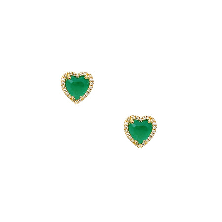 Emerald & Pave Diamond Heart Stud Pierced Earrings  14K Yellow Gold 1.11 Emerald Carat Weight 0.08 Diamond Carat Weight 0.25" Diameter