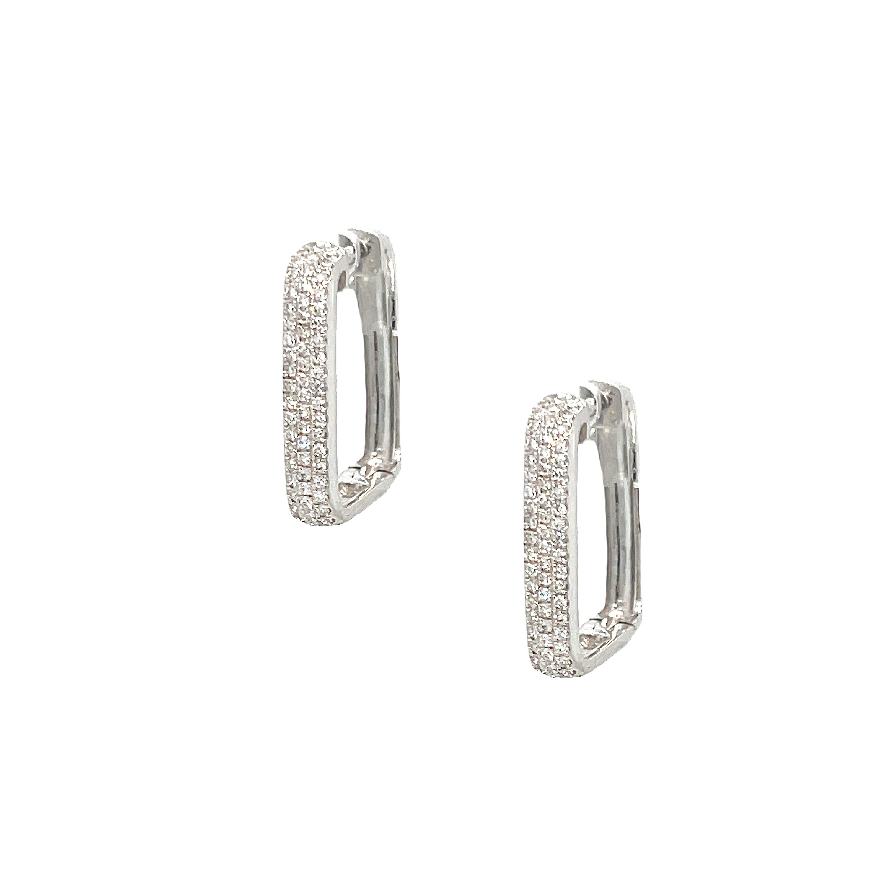 Pave Diamond Rectangle Hoop Pierced Earrings 14K White Gold 0.27 Diamond Carat Weight 0.63" Long X 0.13" Wide