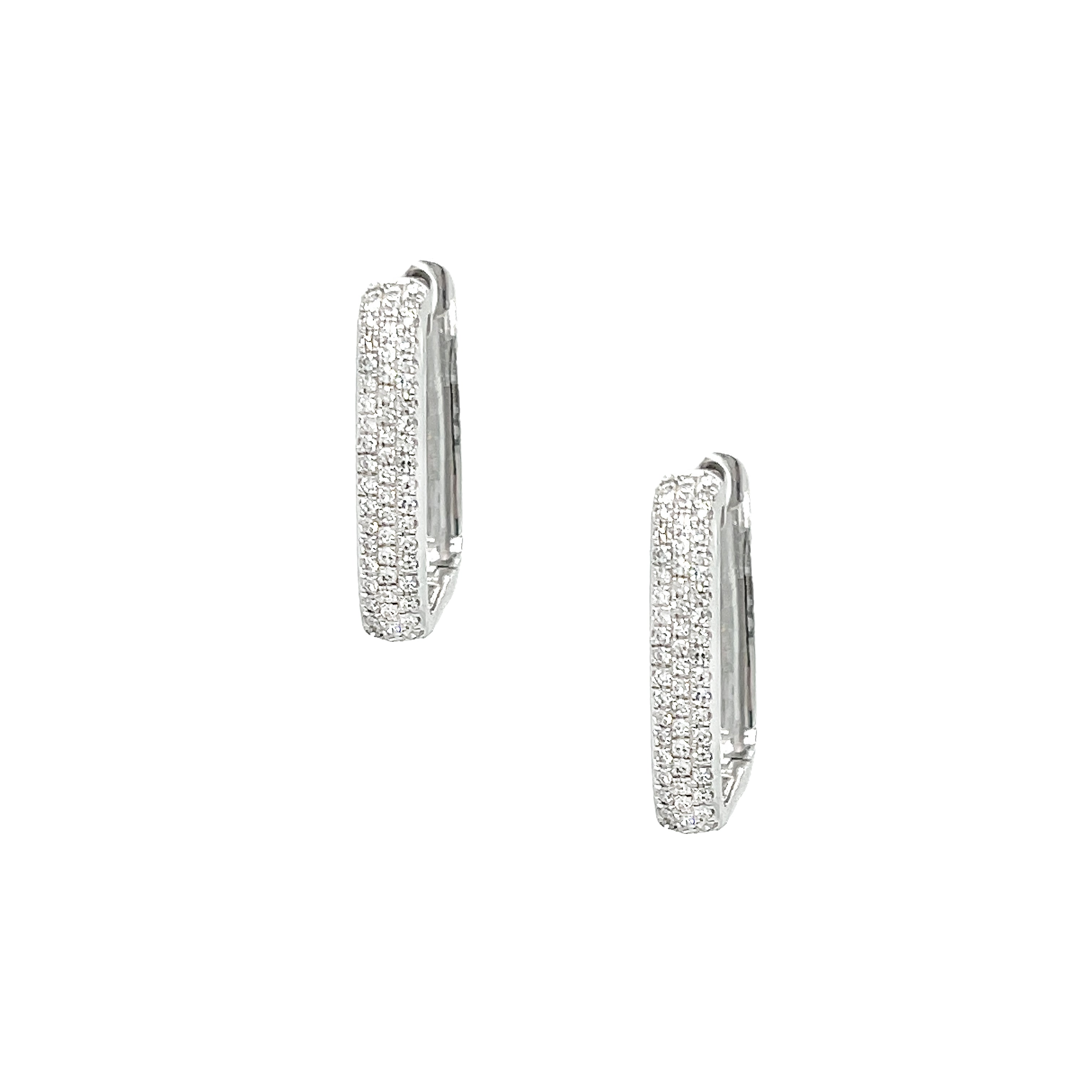 Pave Diamond Rectangle Hoop Pierced Earrings 14K White Gold 0.27 Diamond Carat Weight 0.63" Long X 0.13" Wide