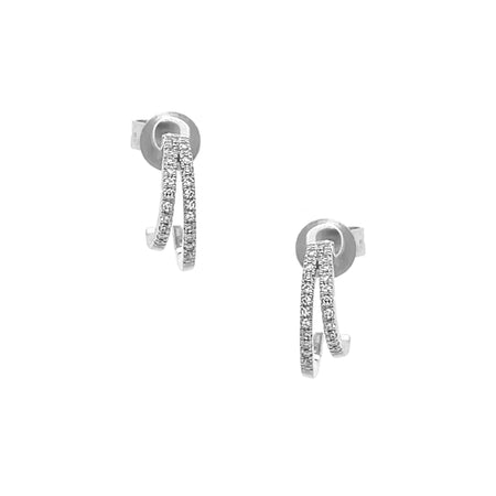 Diamond Double Layer Huggie Earrings  14K White Gold 0.11 Diamond Carat Weight 0.43" Length X 0.13" Width Pierced 