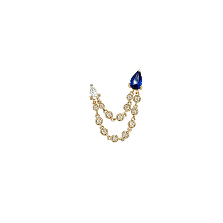 Blue Sapphire & Pear Diamond Double Chain Pierced Earrings  14K Yellow Gold 0.40 Blue Sapphire Carat Weight 0.28 Diamond Carat Weight 0.69- 0.90" Chain Length view 1