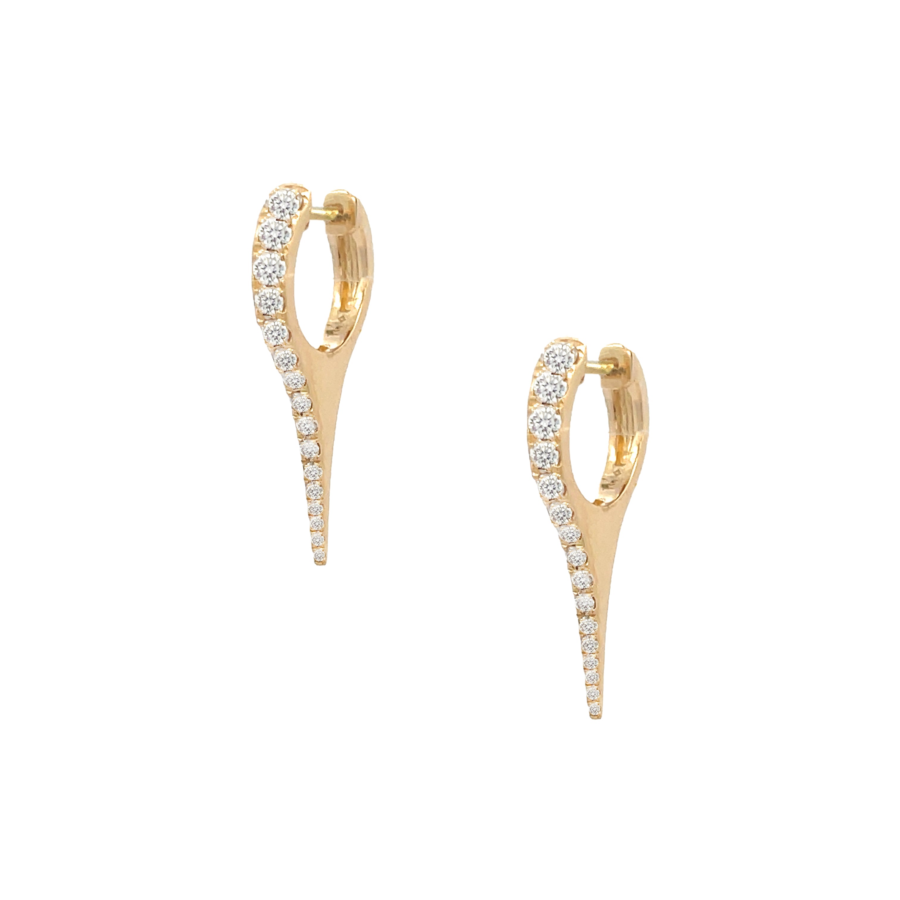 Diamond Spike Huggie Pierced Earrings  14K Yellow Gold 0.52 Diamond Carat Weight 0.83" Long X 0.40" Wide
