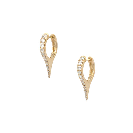 Diamond Spike Short Huggie Pierced Earrings  14K Yellow Gold 0.41 Diamond Carat Weight 0.75"Long X  0.4" Wide