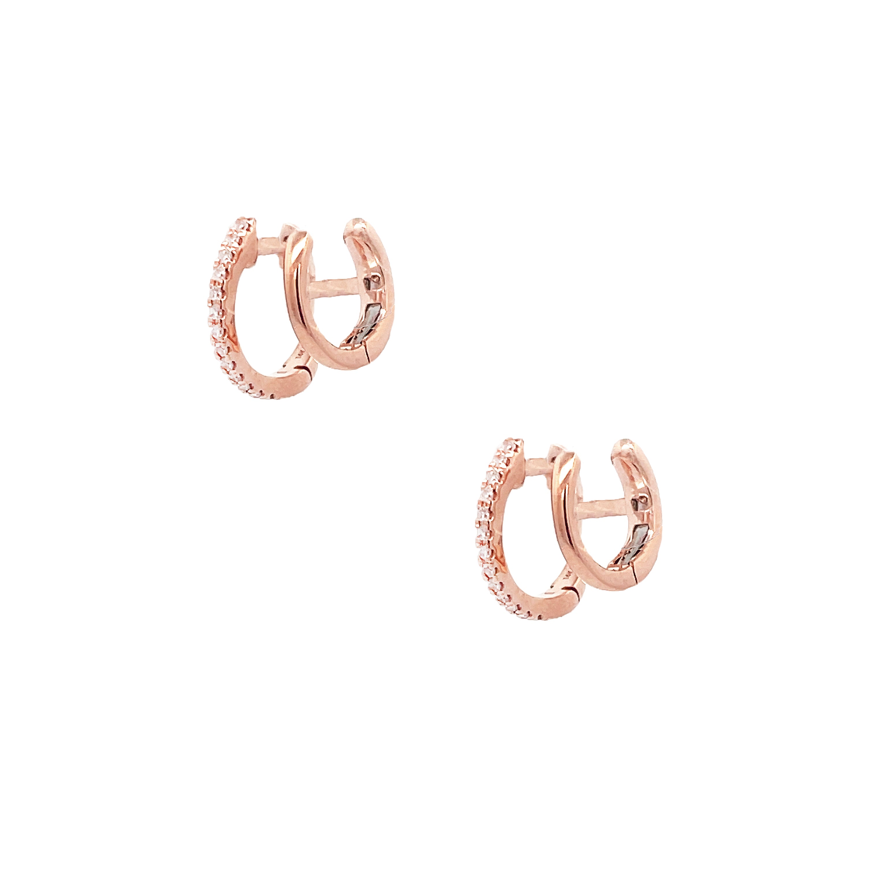 Diamond Double Huggie Pierced Earrings 14K Rose Gold 0.08 Diamond Carat Weight 0.25" Diamete