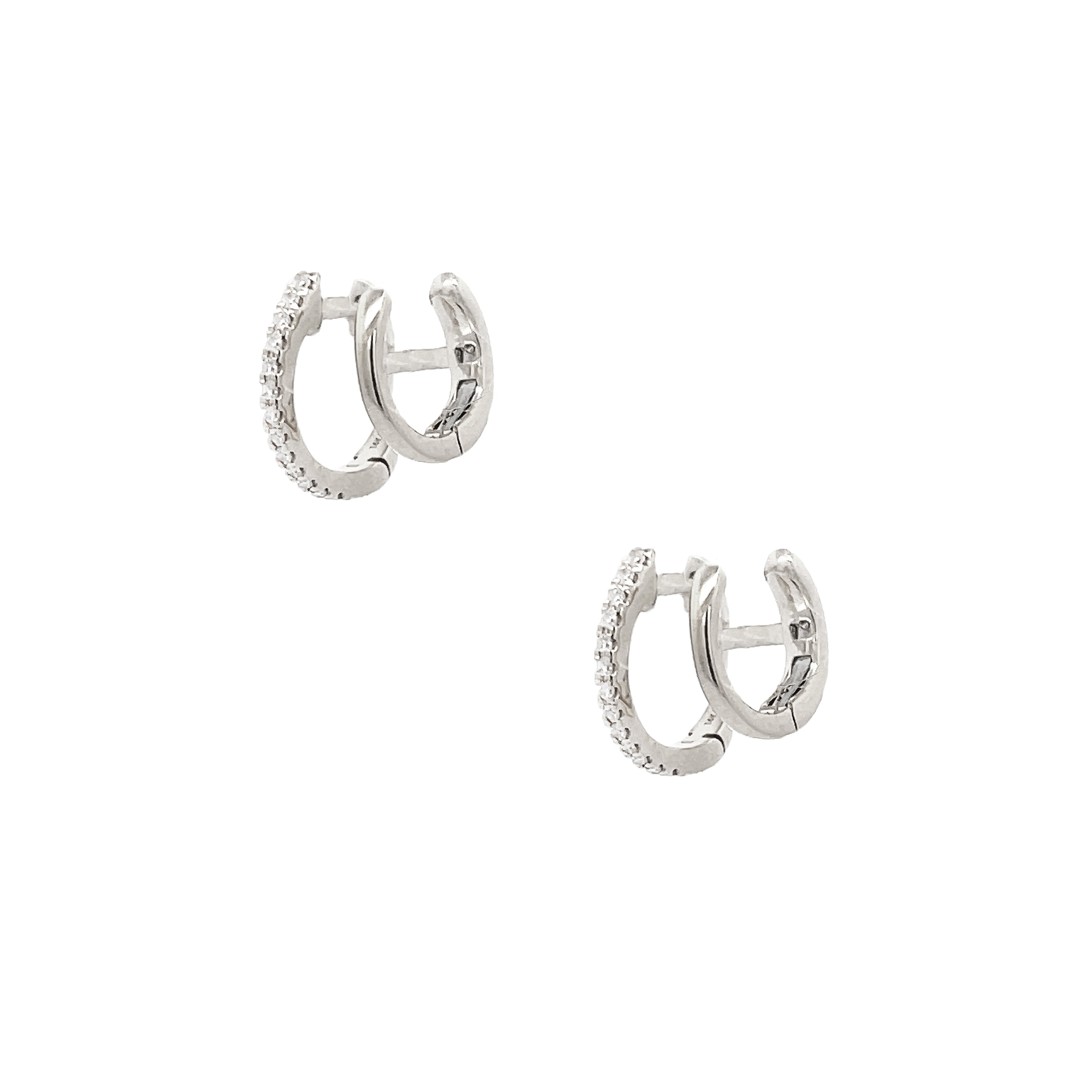 Diamond Double Huggie Pierced Earrings 14K White Gold 0.08 Diamond Carat Weight 0.25" Diameter