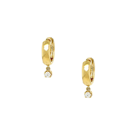 Diamond Bezel Drop Thick Huggie Pierced Earrings  14K Yellow Gold 0.14 Diamond Carat Weight 0.63" Long