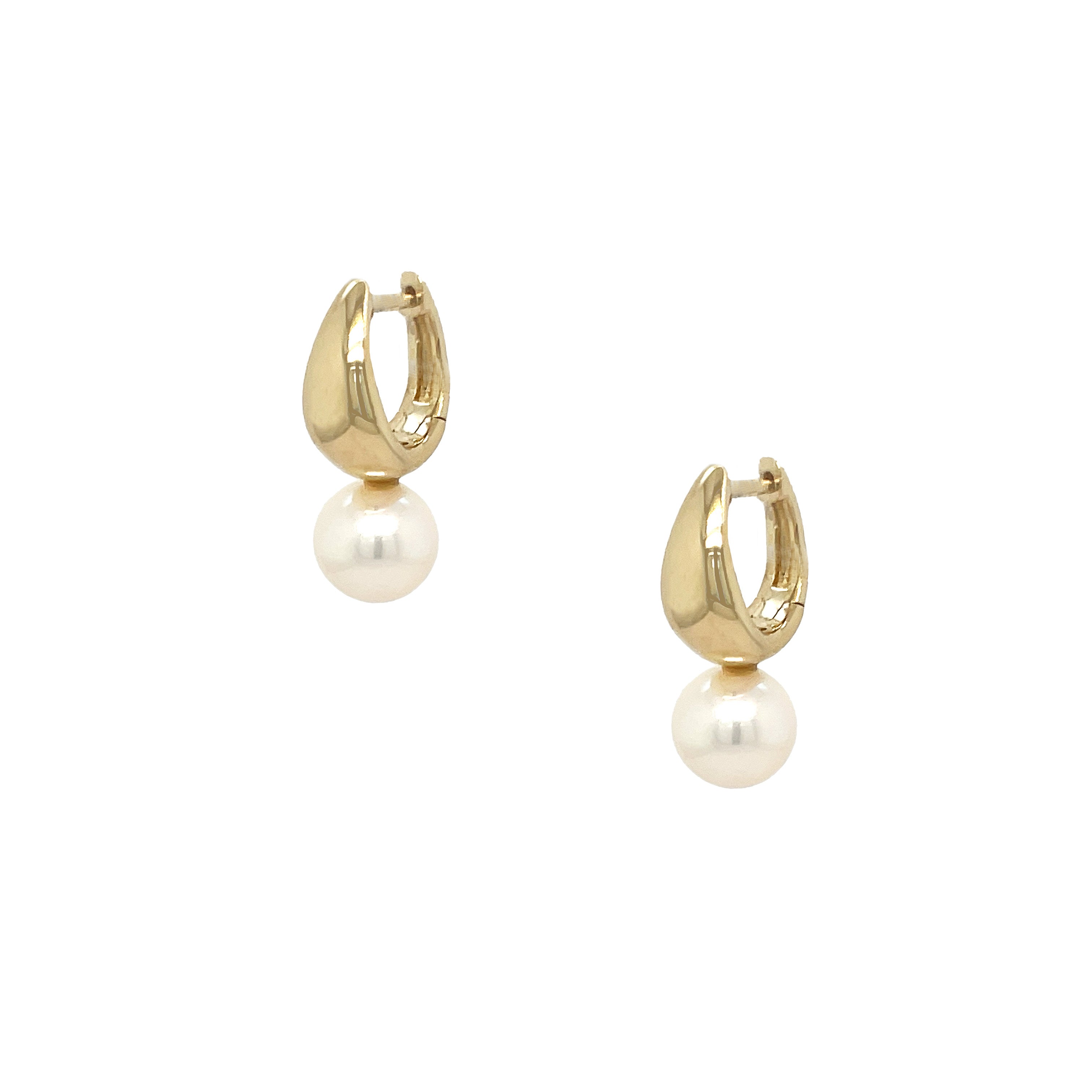 Pearl Drop Huggie Hoop Pierced Earrings
14K Yellow Gold 
0.84" Long X 0.31" Wide