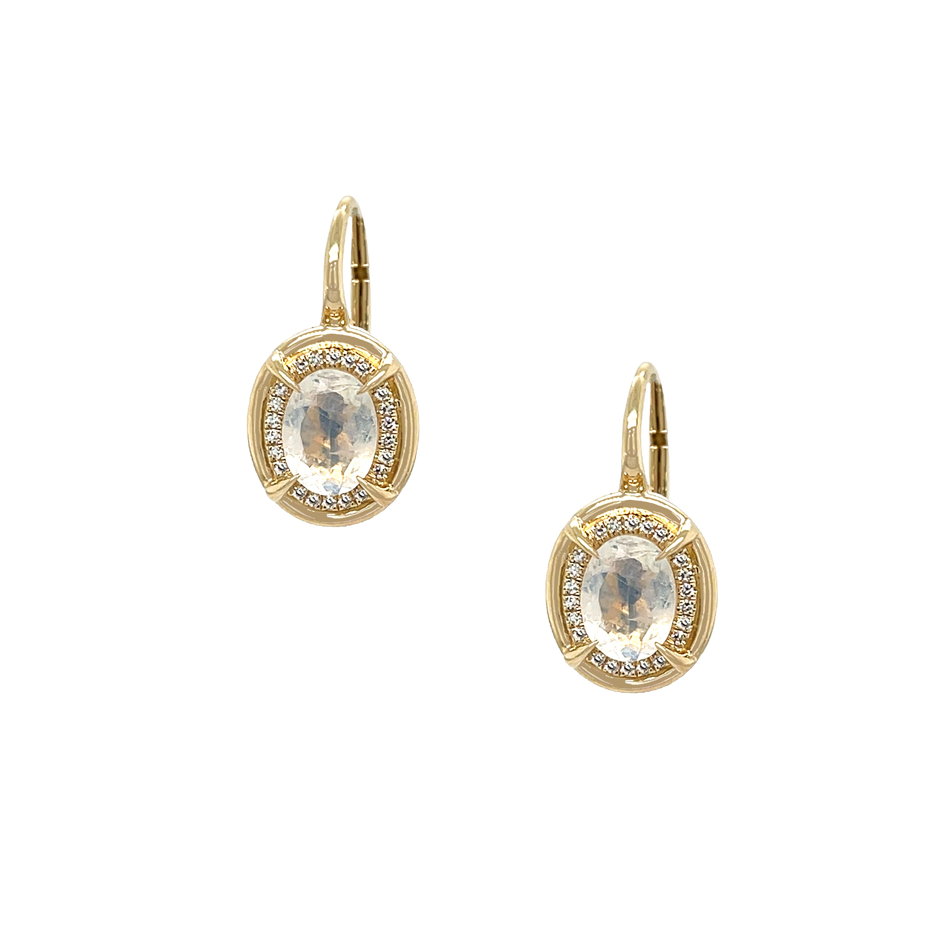 Moonstone & Pave Diamond Oval Pierced Earrings
14K Yello Gold
2.14 Moonstone Carat Weight
0.14 Diamond Carat Weight
0.82" Long X 0.43" Wide