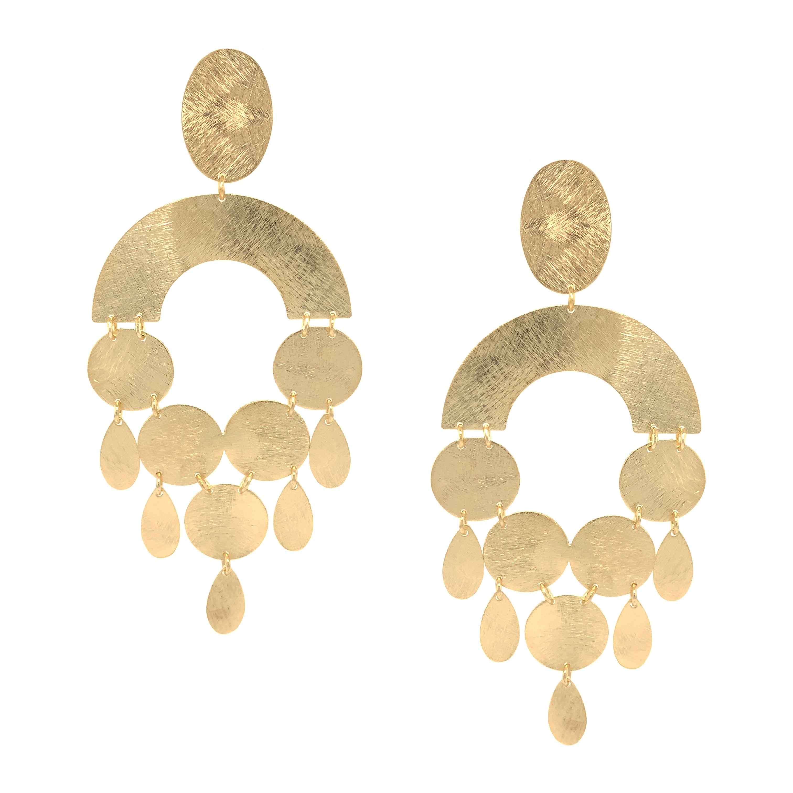 Geometric Chandelier Pierced Earrings Yellow Gold Plated 4.00" Long X 1.65" Wide Textured Finish As worn by Tamron Hall