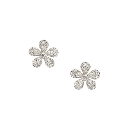 Diamond Flower Stud Earrings  14K White Gold 1.0 Diamond Carat Weight