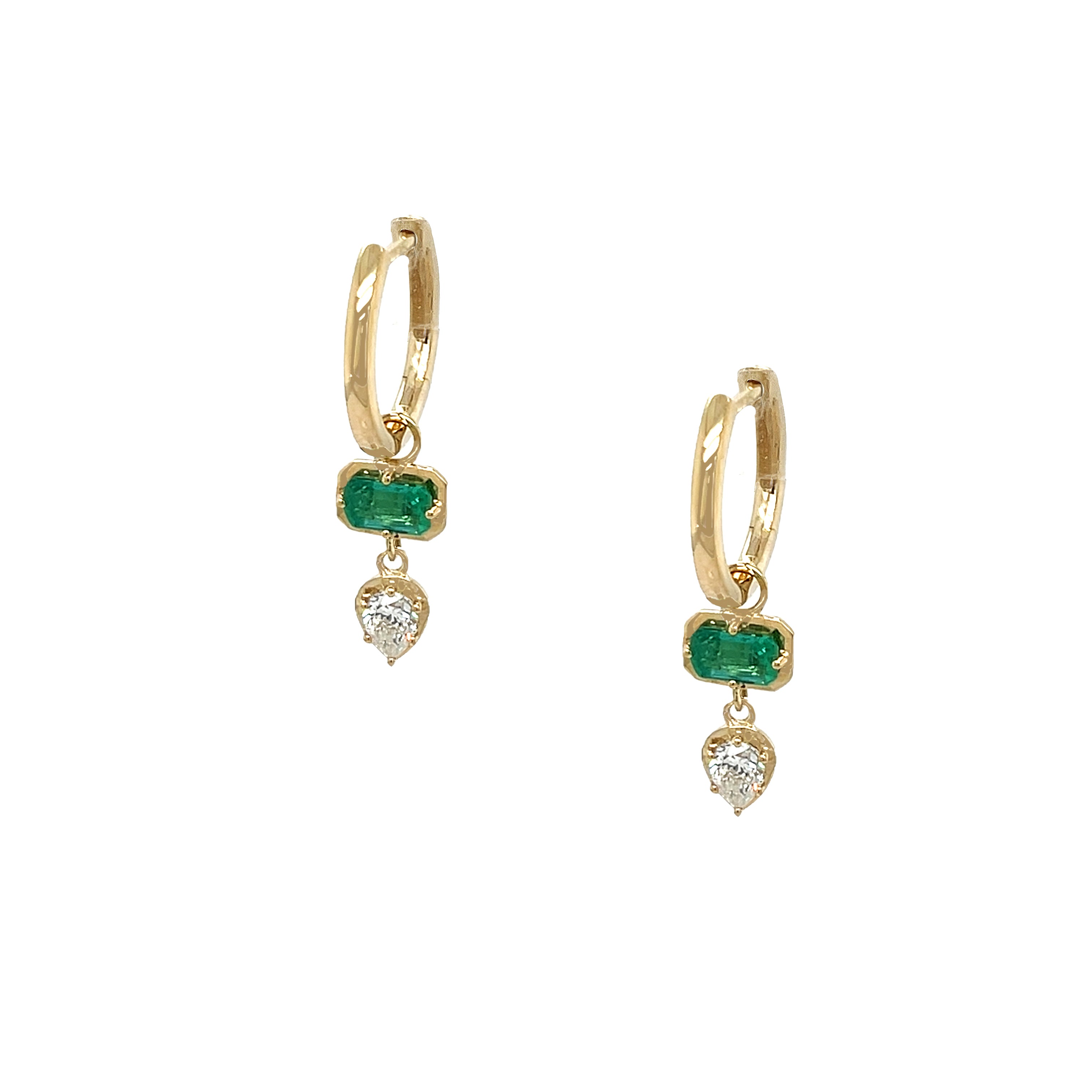 Emerald & Diamond Drop Pierced Earrings
14K Yellow Gold
0.55 Emerald Carat Weight
0.30 Diamond Carat Weight
0.95" Long X 0.24" Wide