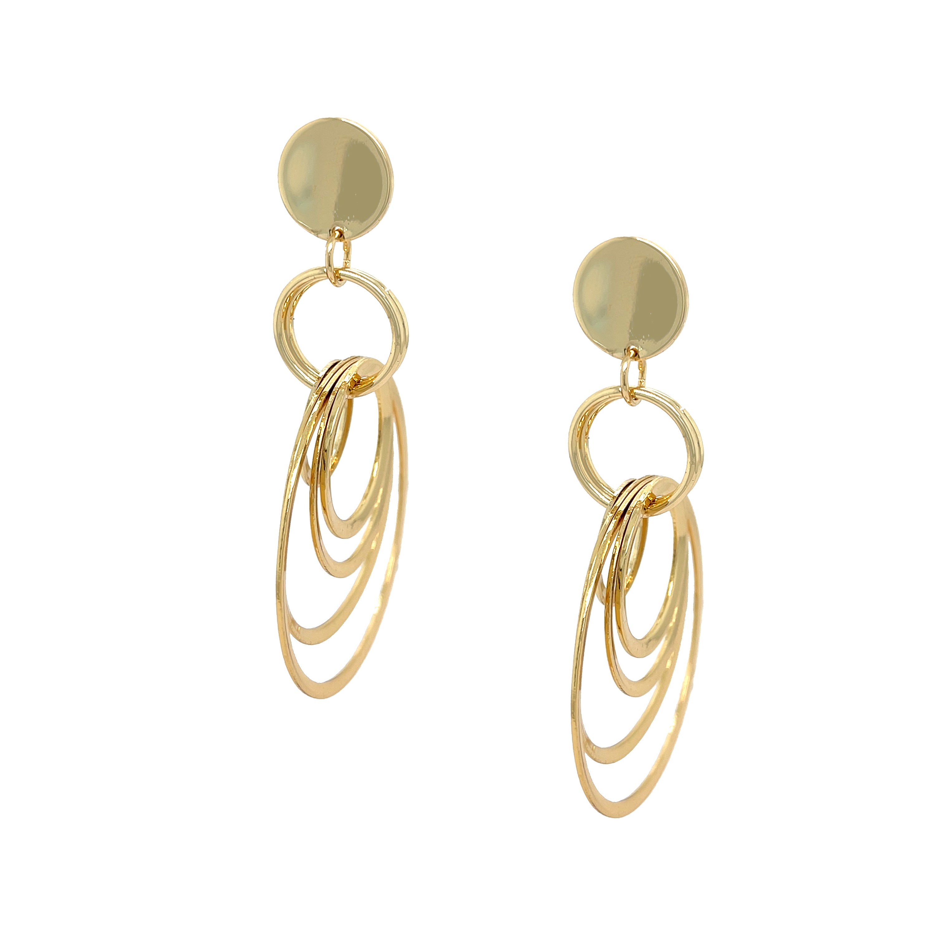 Multi Circle Drop Pierced Earrings
These Multi Circle Earrings are a must-have accessory for any fashion-forward individual. With their unique design and statement-making appeal, they are sure to elevate any outfit.
Yellow Gold Plated
3.20" Long X 1.90" Wide